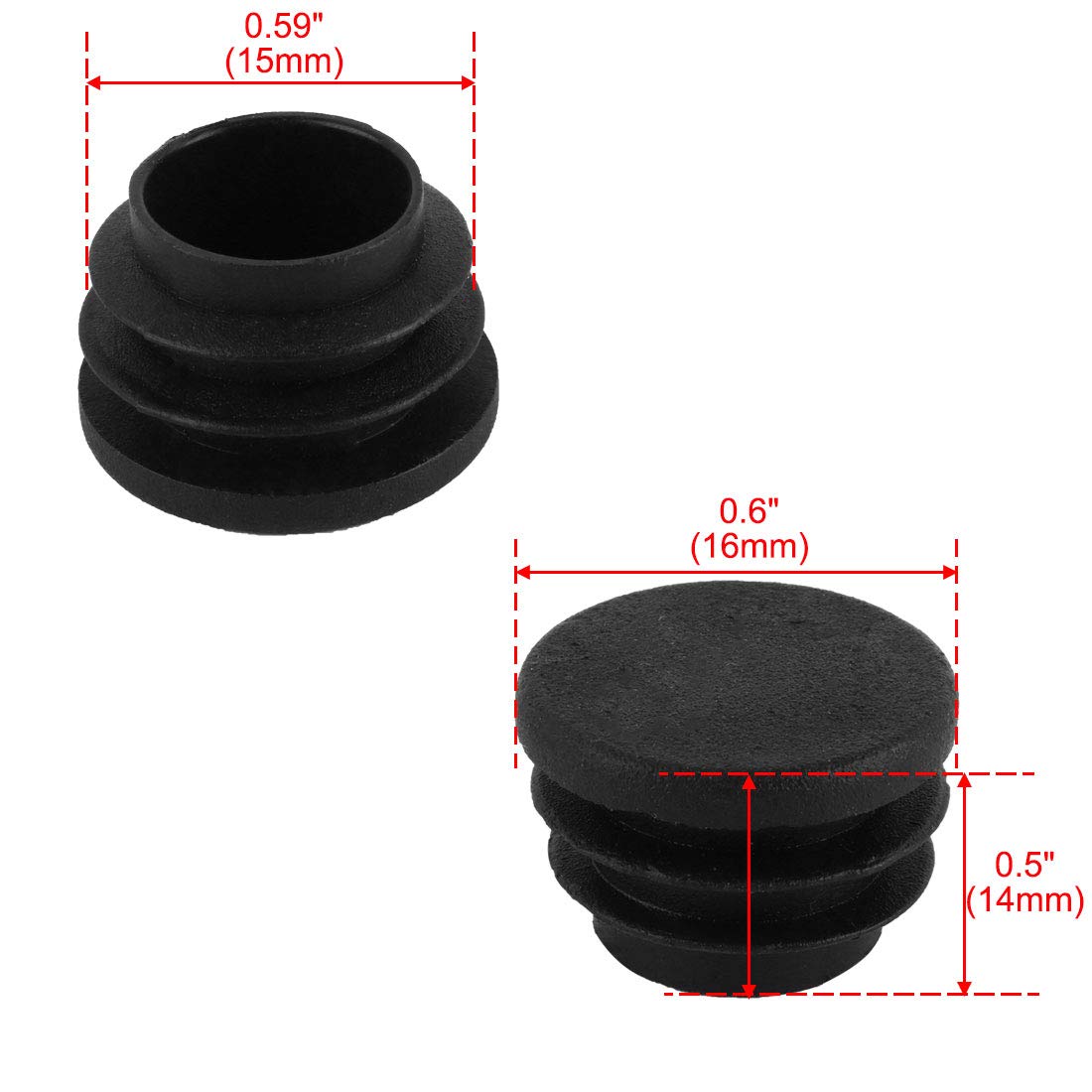 Sourcingmap 10Pcs Black 16mm Dia Round Plastic Blanking End Cap Tubing Tube Insert - Image 2