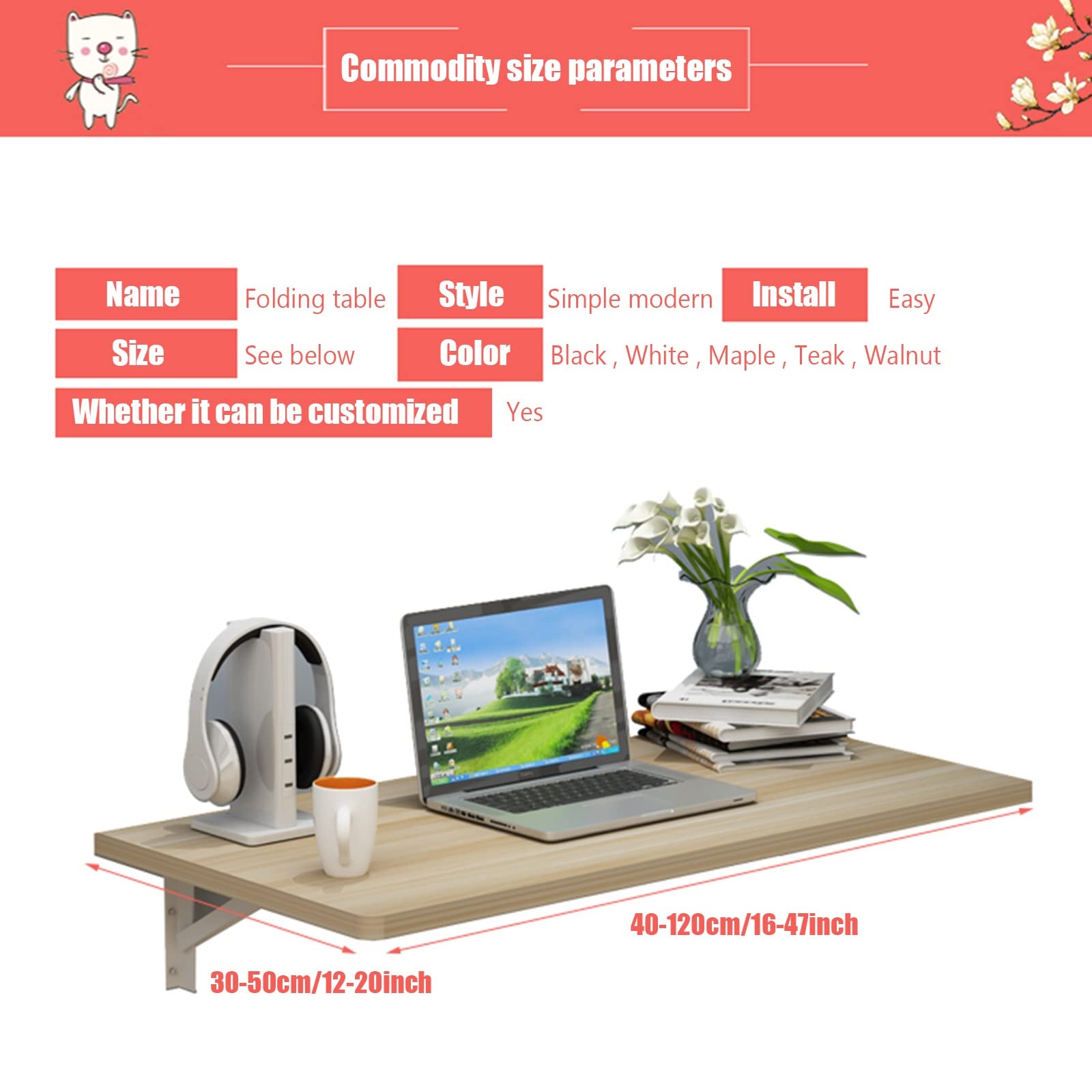 Scrivania pieghevole da parete – Tavolo pieghevole salvaspazio per studio e lavoro design a foglia per piccoli spazi, versatile mobili per casa e ufficio, ideale per vestiti e accessori