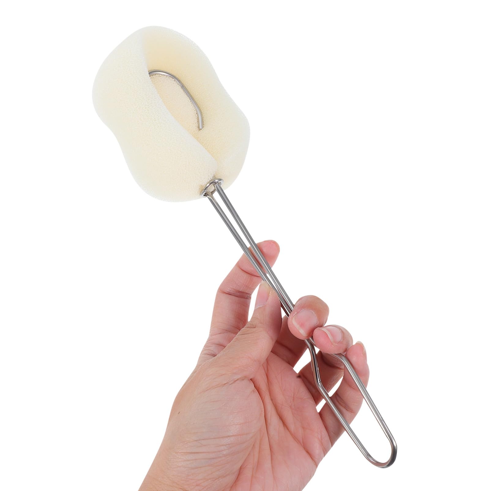 2 Piezas Cepillo para Botellas Acero Inoxidable con Mango Ergonómico Cabezal de Esponja Reemplazable Unidades para Limpieza de Biberones Vasos y Cristalería Cocina Hogar