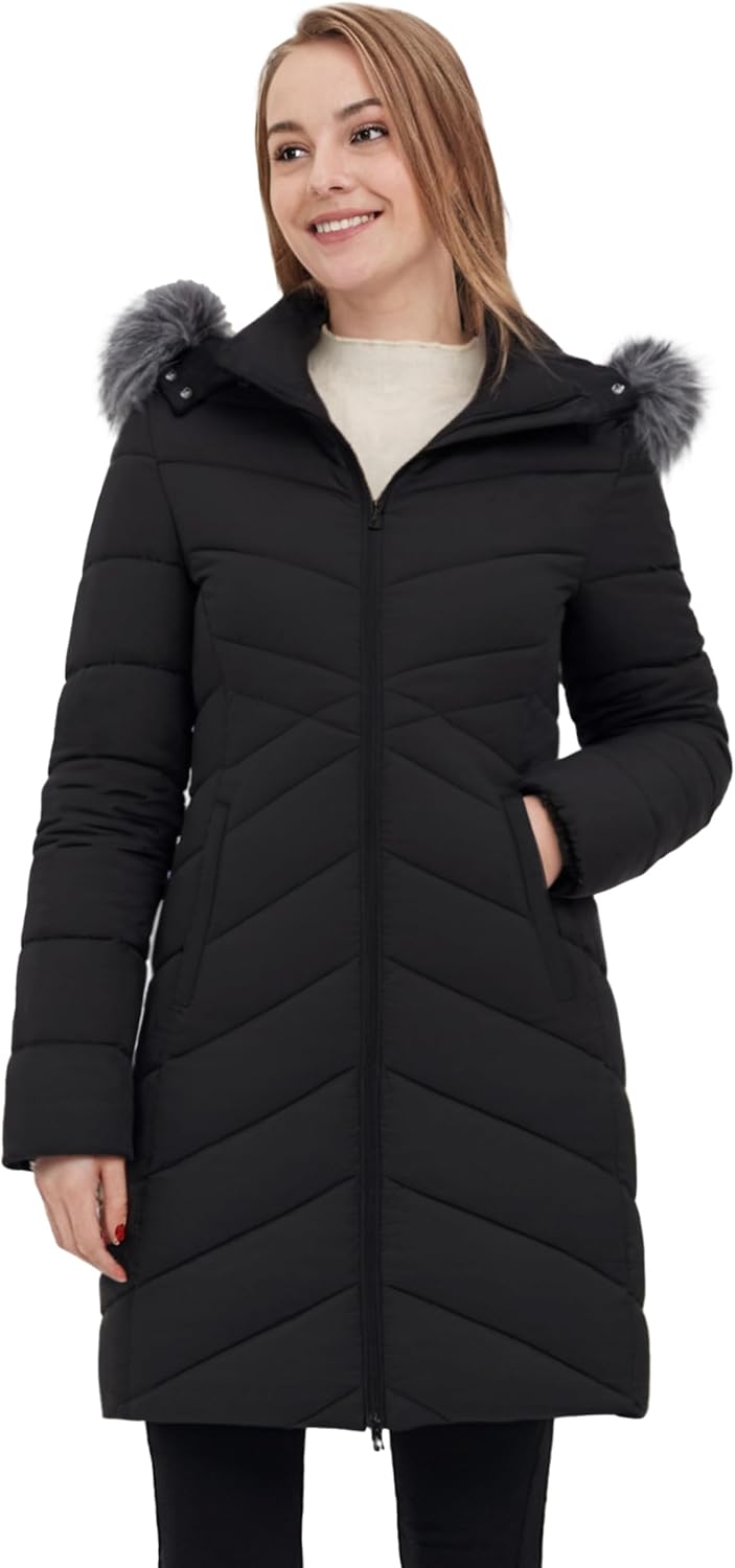 ZSHOW Women's Long Winter Coat Waterproof Warm Quilted Puffer Jacket with Faux Fur Hood