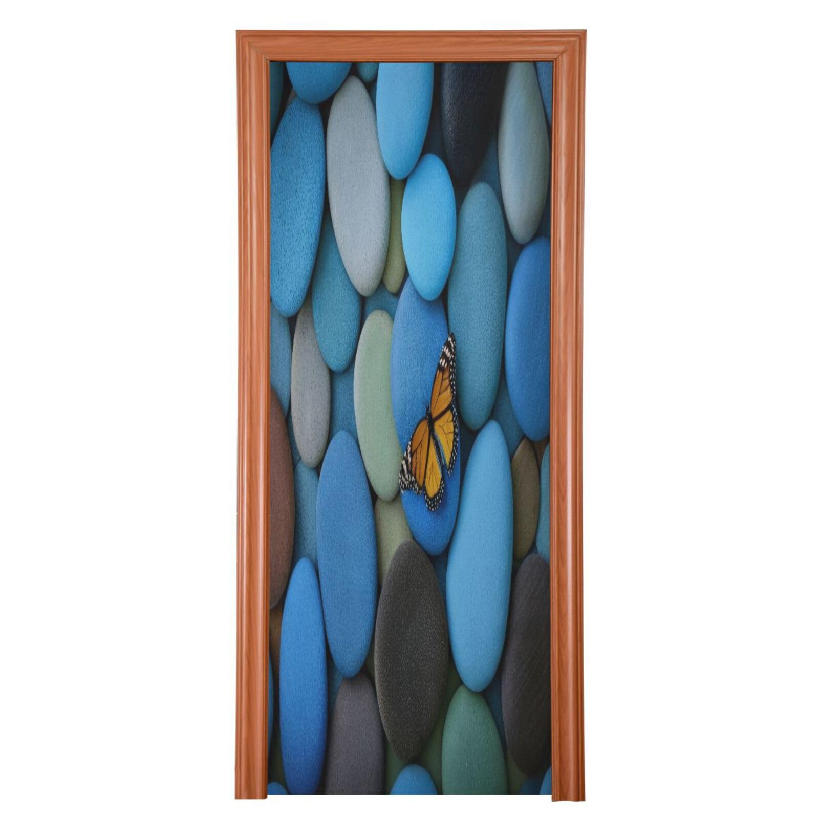 FLildon Pebbles and Butterfly Door Cover Decoration, Party Accessory Porch Decor for Festive Ornament Room Door Covers 36 x 98 Inch