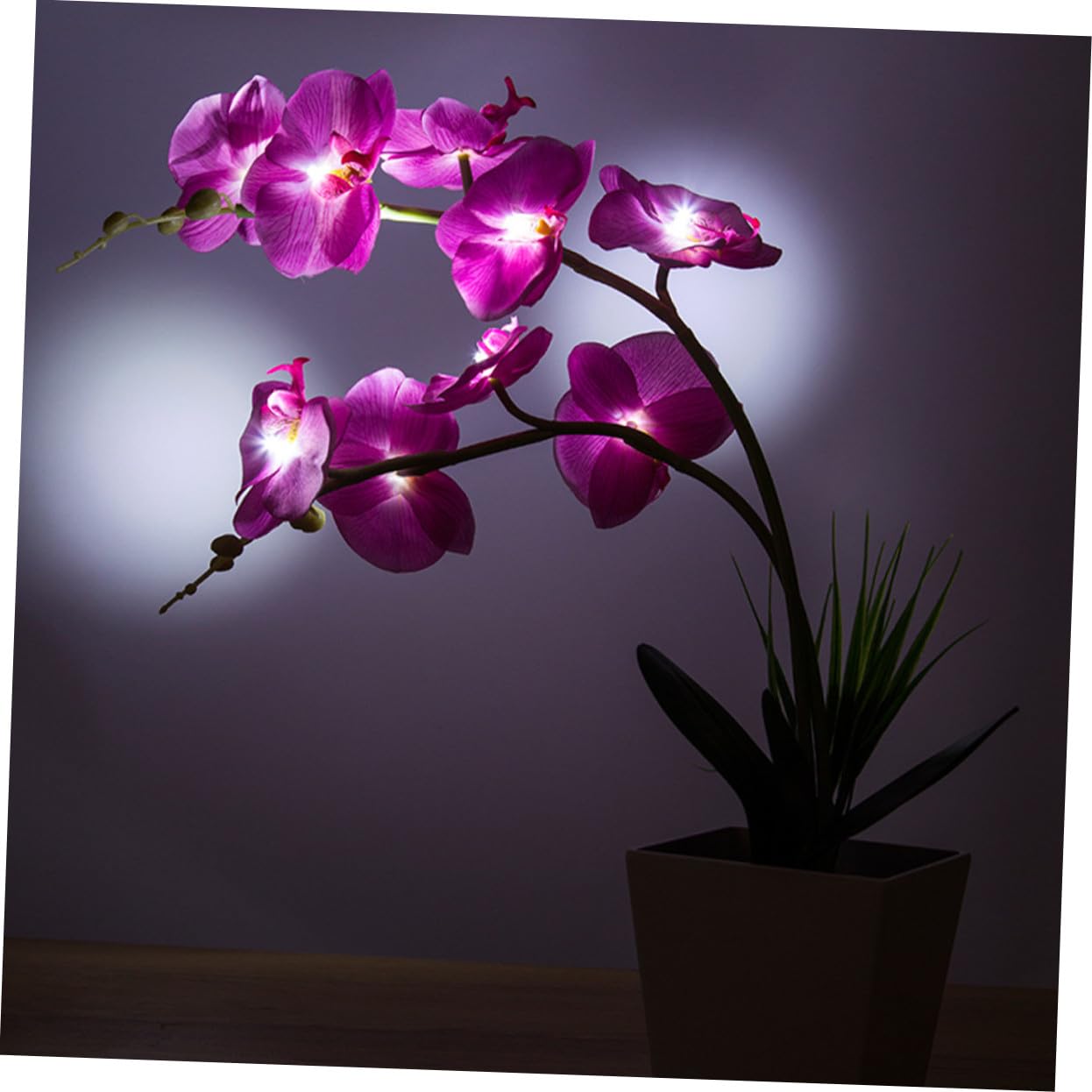 ULTECHNOVO LED Orchideen Tischlampe mit 9 LEDs Faltbare Zweige aus Kunststoff und Seidenstoff Dekoratives Licht für Wohnzimmer und Shops