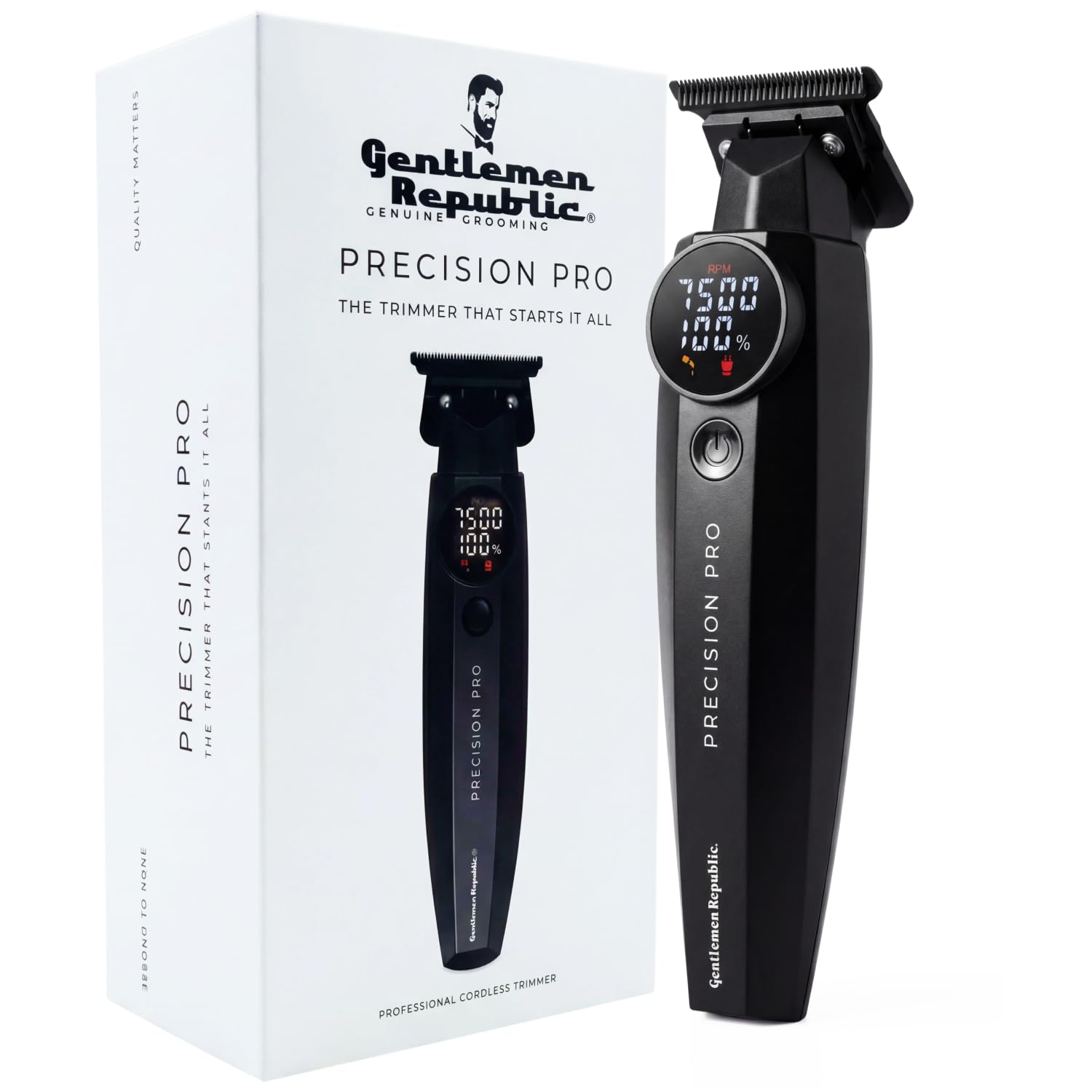 Gentlemen Republic Precision Pro Trimmer – Professional Beard Trimmer for Men with Zero Gap Blade, High-Torque Motor, USB-C Fast Charge, 2 Hour