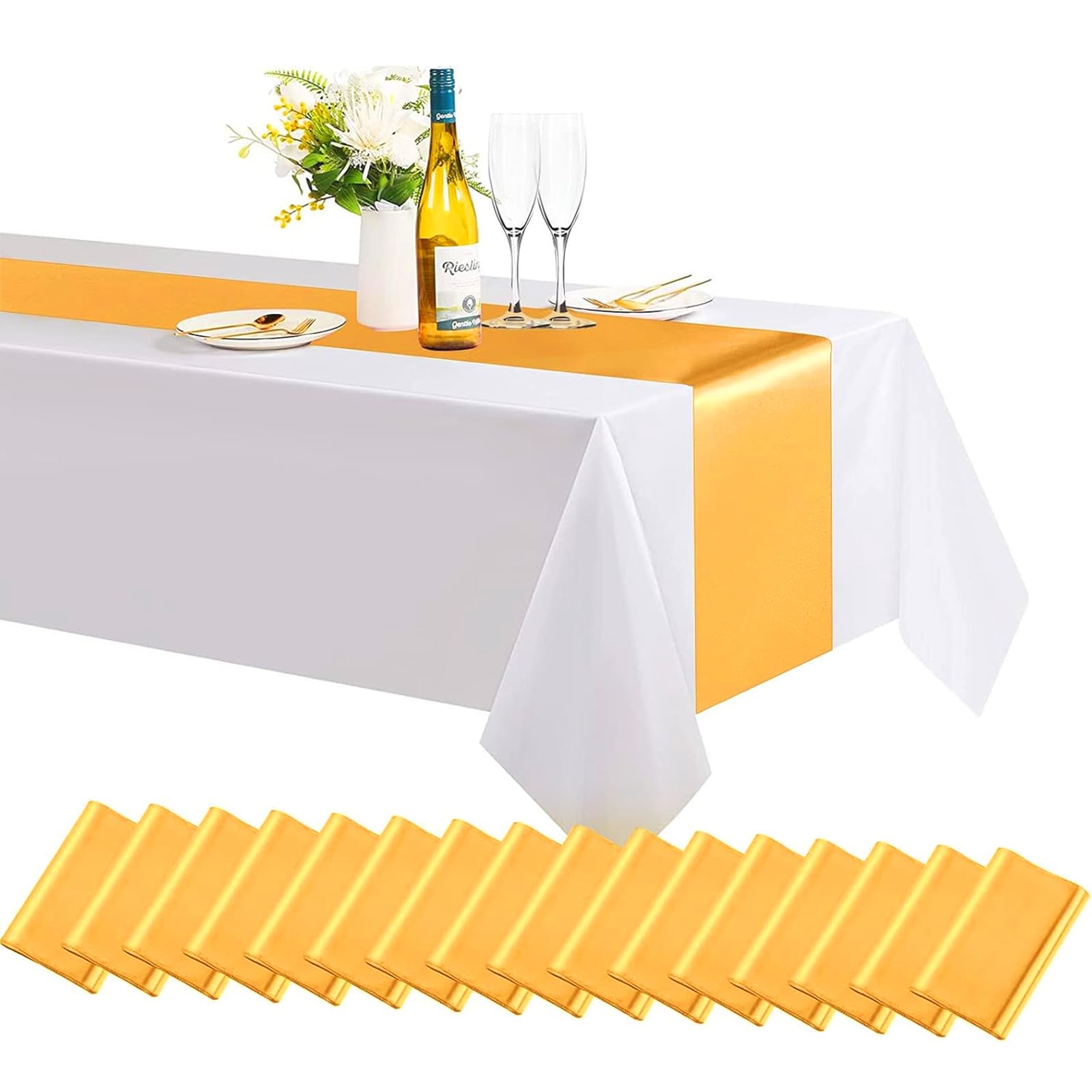16 Stück Gold Satin Tischläufer 30,5 x 274,4 cm lang Premium Tischläufer für Hochzeit Geburtstag Party Bankett Events Dekoration