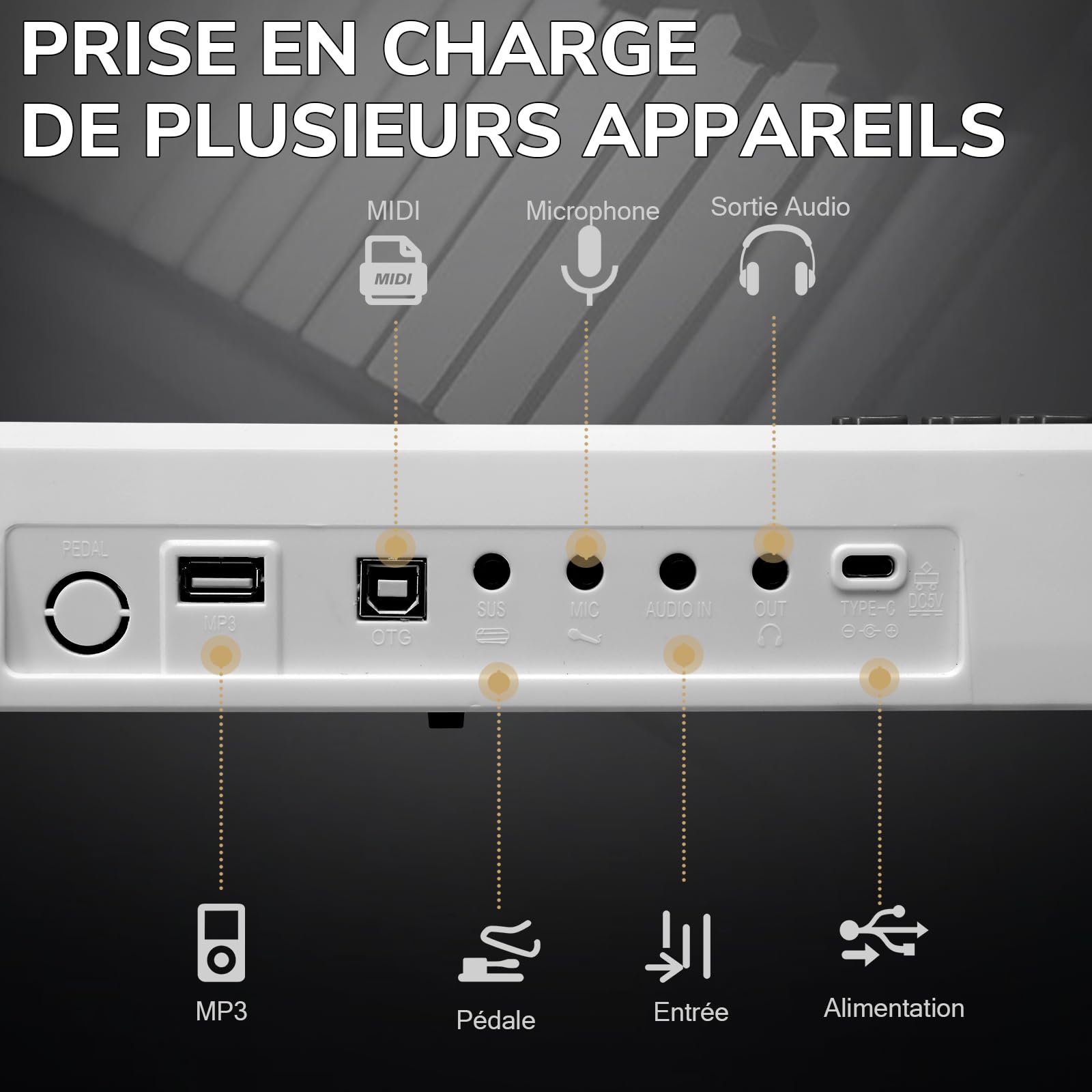LEADZM Piano Numérique Pliable 88 Touches, Ensemble Piano Électrique Semi-Lesté, 2 Modes Bluetooth, 1000 Rythmes, 1000 Sonorités et 50 Démos pour Débutants (Blanc)