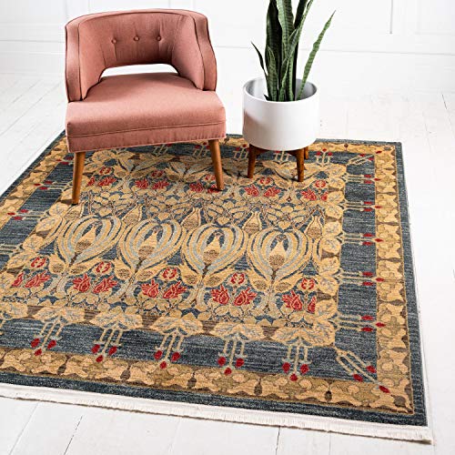 Unique Loom Edinburgh Collection Oriental Traditional French Country Navy Blue Square Rug