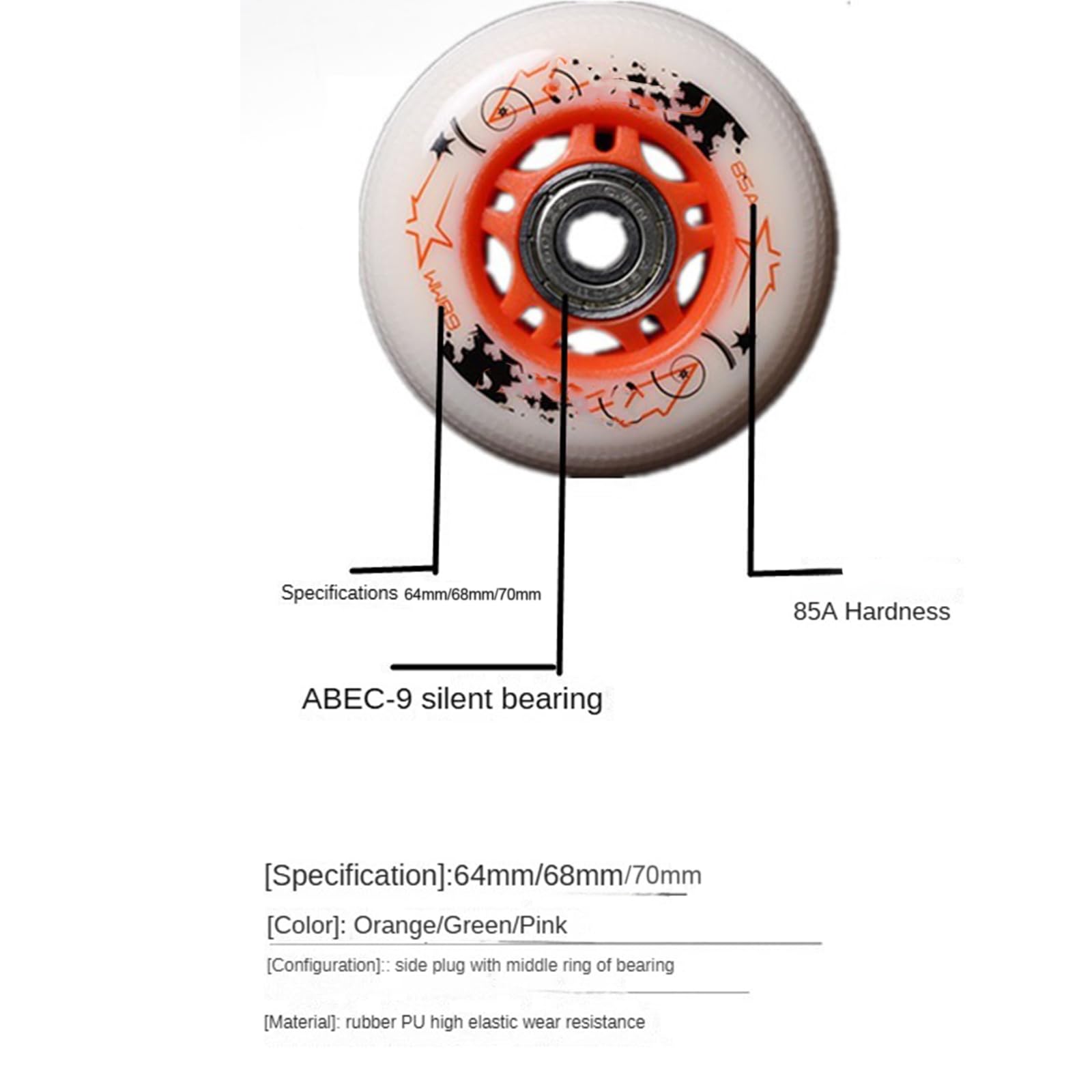 Genérico Ruedas para Patines En Línea 85A de 64 mm 68 mm Y 70 mm con Rodamientos Ruedas de Repuesto En Línea para Un Andar Suave Y Rápido para Adolescentes (Rosa 68 mm)