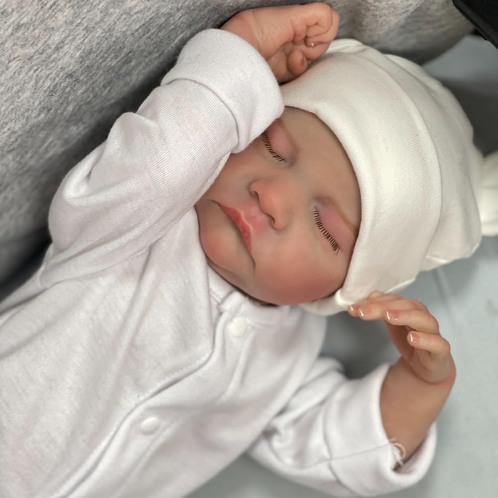 Lonian 19 Pouces Reborn Baby Doll Fait à la Main Nouveau-né poupée Ressemble à Un Vrai bébé Corps en Vinyle Souple Reborn bébés avec tétine et biberon (Corps en Silicone)