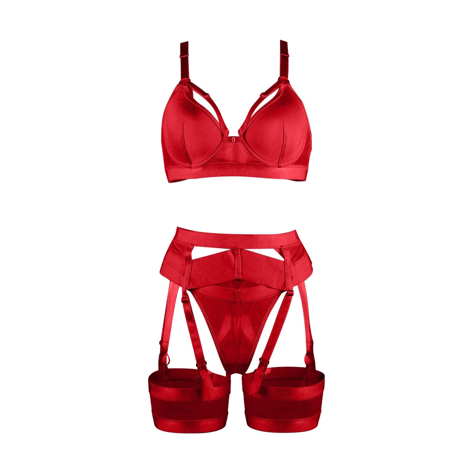 Kousenband-lingerie voor vrouwen, sexy lingerie, transparant, bijpassende 4-delige lingerie-set lingerie zijde sexy, rood, M