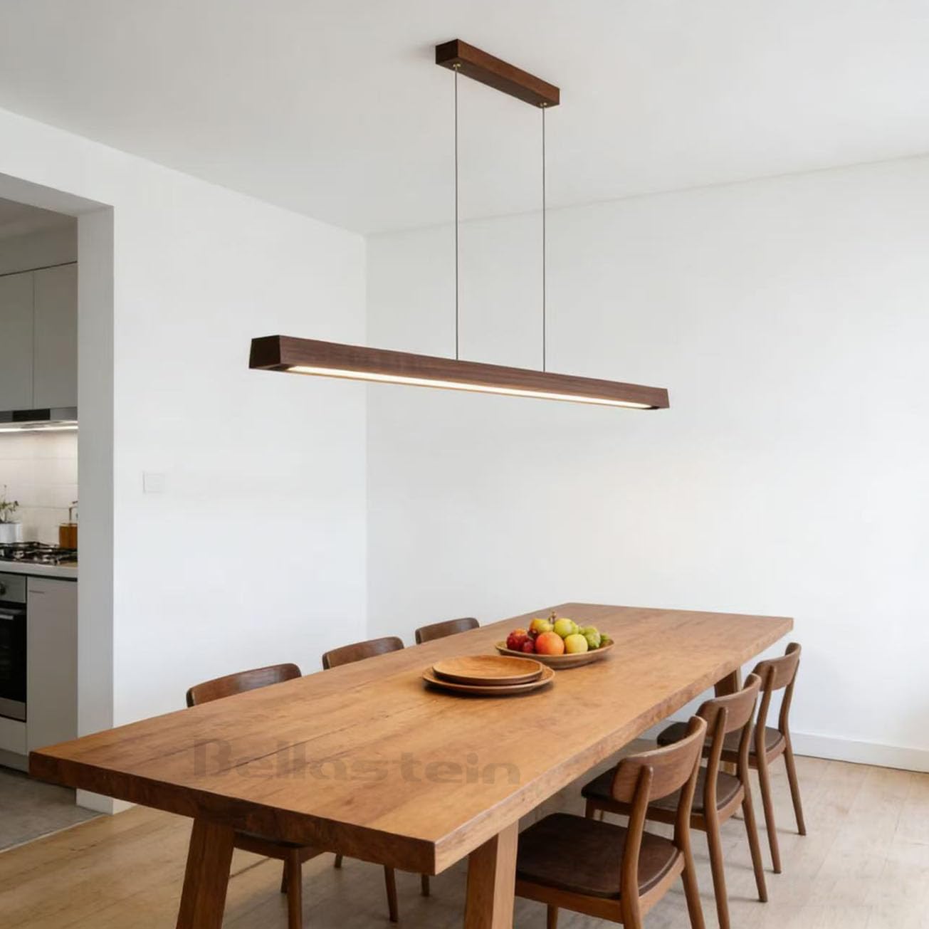 Holz Pendelleuchte LED Esszimmer Dimmbar Esstischlampe Hängelampe Linear Design Hängeleuchte Dimmbare LED Pendellampe mit Fernbedienung, Höhenverstellbare für Büro Küche Esszimmer (Pfirsichholz, 80)