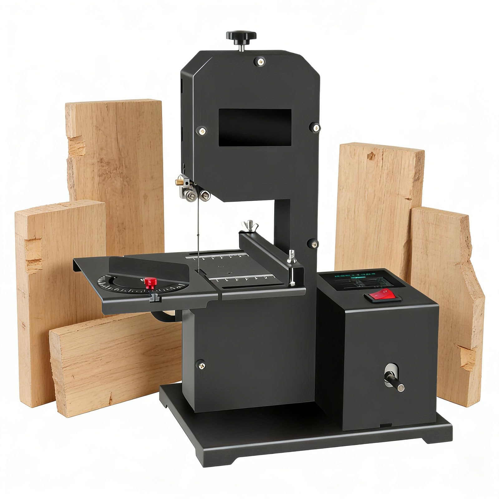 Sierra De Cinta Portátil Profesional 800w para Carpintería - Máquina De Sobremesa con Mesa Metálica Ajustable (0-45°), Corte En Madera Y Espuma, Óptima para Talleres Pequeños StandardEdition