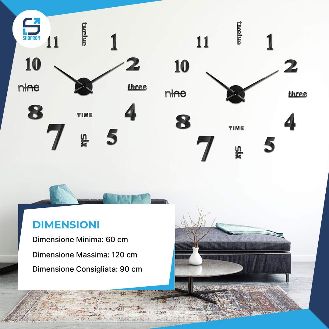 Orologio Da Parete Moderno Adesivo - Silenzioso, Facile Da Montare, Design Elegante - Per Soggiorno, Cucina, Ufficio