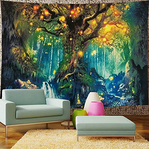 ENJOHOS Magic Tree Tapestry Natural Green Forest Wall Hanging 3D Tree of Life Artwork for Bedroom Dorm Room,W79 x T59