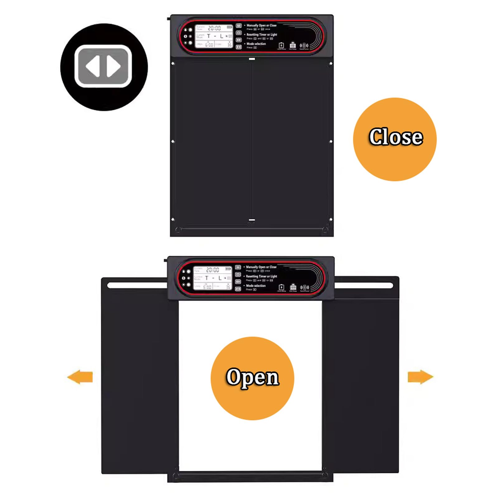 Puerta automática de gallinero con energía solar, temporizador, sensor de luz, control remoto y manual, respaldo USB, antipellizcos, diseño resistente a la intemperie