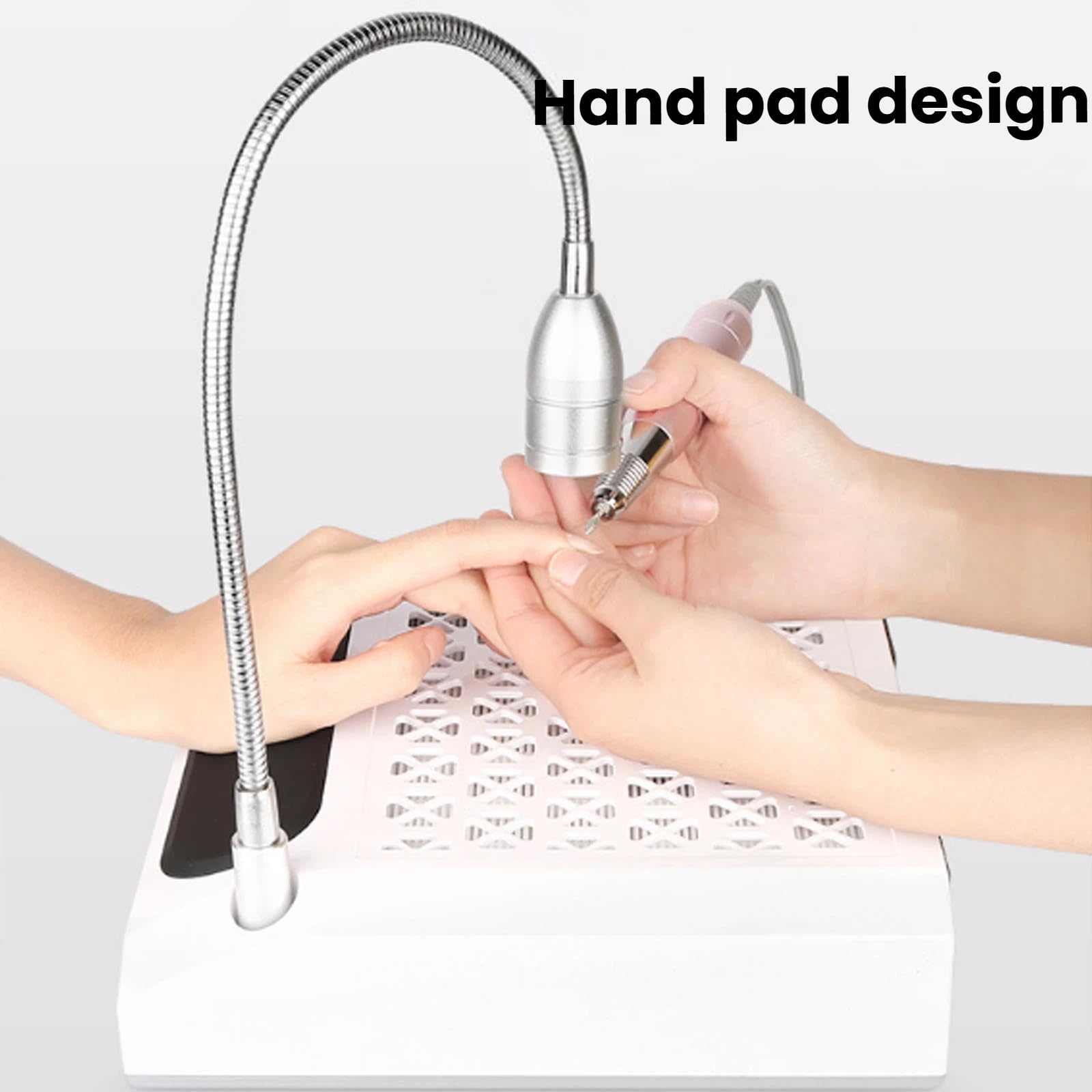 4 w 1 system do manicure'u z odkurzaczem i szlifierką: wydajny odkurzacz 80 W, elektryczna szlifierka 30000 obr./min i lampa biurkowa LED