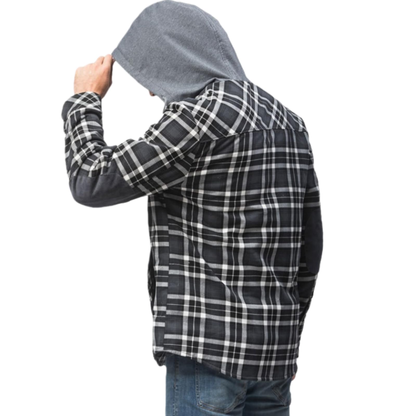 Męska flanelowa bluza z kapturem na co dzień, zapinana na guziki, bawełniana pikowana kurtka w kratę, ciepła podszewka z długim rękawem Sherpa bluza z kapturem męska
