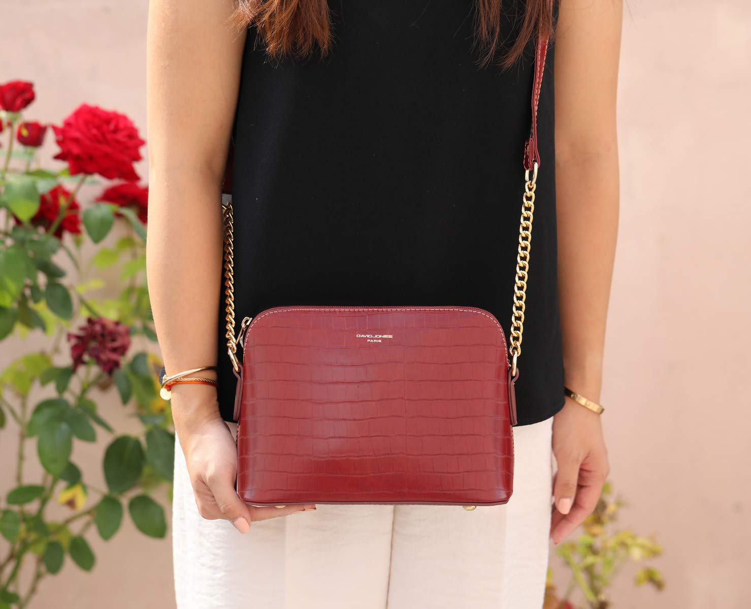 David Jones - Piccola Borsa a Tracolla Spalla Donna Catena - Borsa Mano Pelle Coccodrillo Messenger Crossbody Bag - Clutch Borsetta Sera Pochette - Shopping Sacchetto Borsello - Rosso