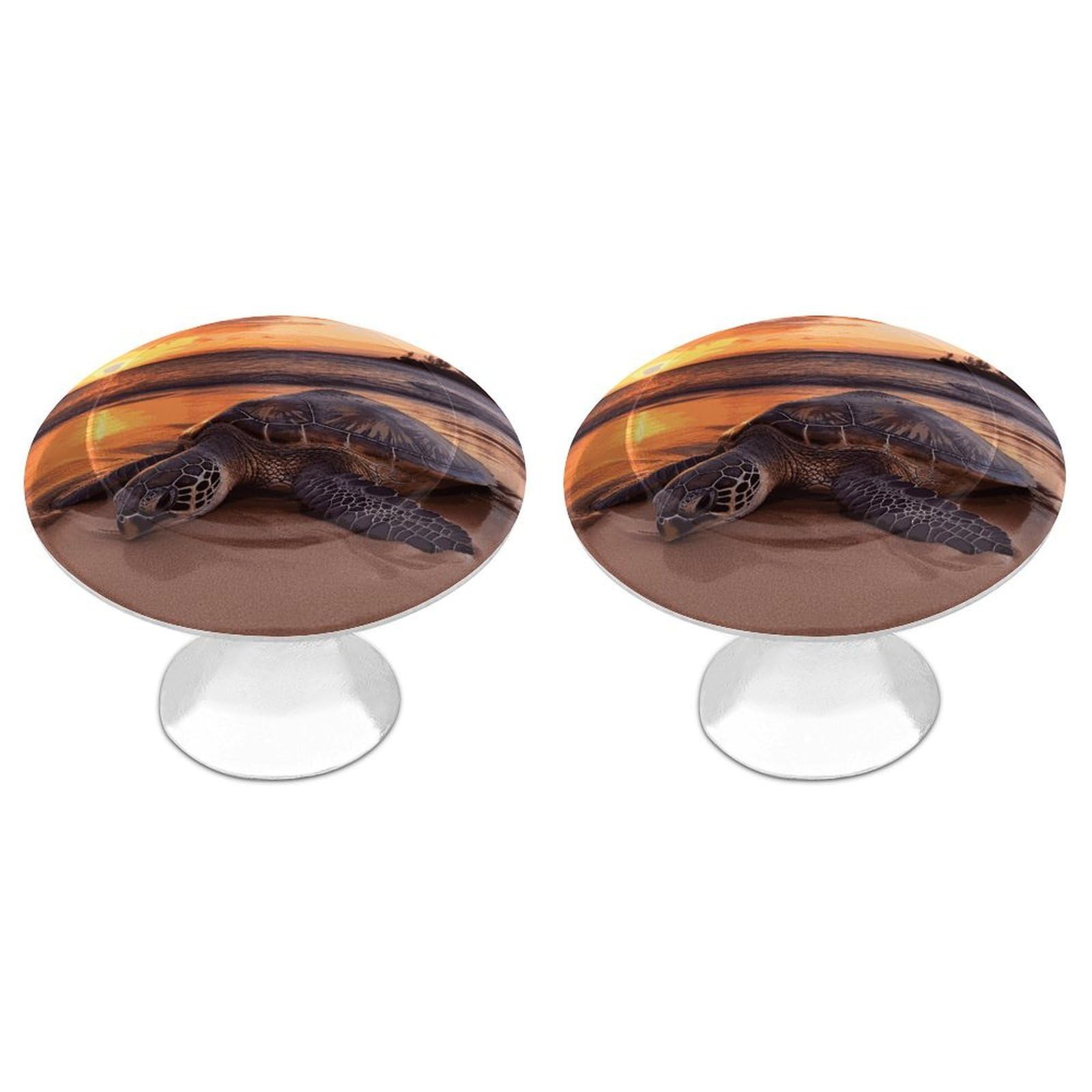 QMNLKH Sea Turtle Sunset Cabinet Knobs for Home, Round Drawer Pulls for Kitchen, Personalized Cupboard Handles with Screw, Fashion Dresser Knobs for Office, Drawer Handles, 2 Packs