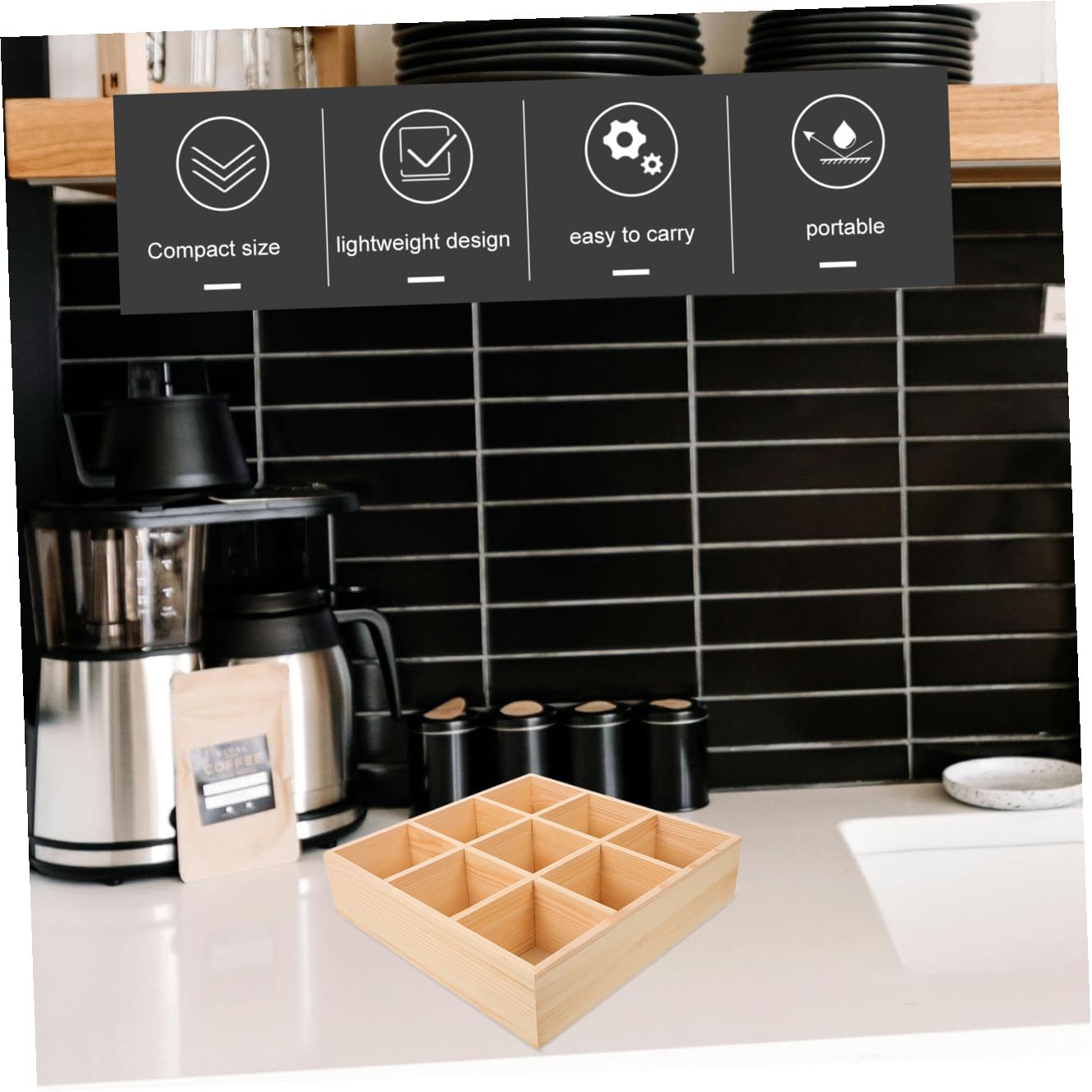 BESTYASH Holz Teebox Organizer mit 9 Fächern Langlebige Aufbewahrungsbox für Teebeutel Zucker und Kaffeepäckchen Praktischer Tee Organizer für Küche und Haushalt