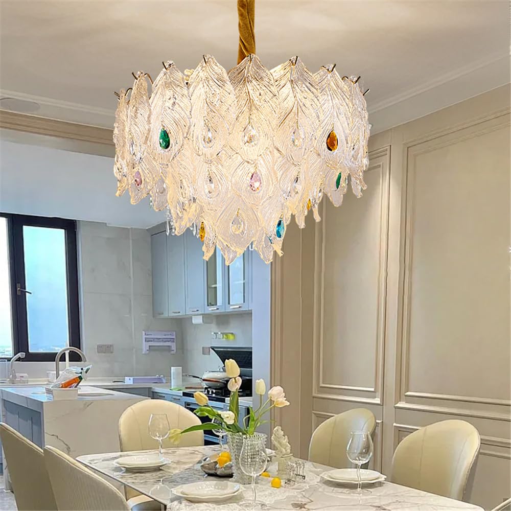 KXEcoLife Contemporary Crystal Pendent Lamp LED Fashion Luxury Golden Living Room Restaurant Bedroom Villa Hotel Duplex Building Staircase Chandelier (C D40CM)