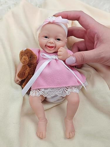 Miniatura 9 de MYREBABY Mini bebé de silicona de 7 pulgadas, muñecas Reborn de cuerpo completo de silicona realista recién nacido, muñeca de bebé en miniatura de
