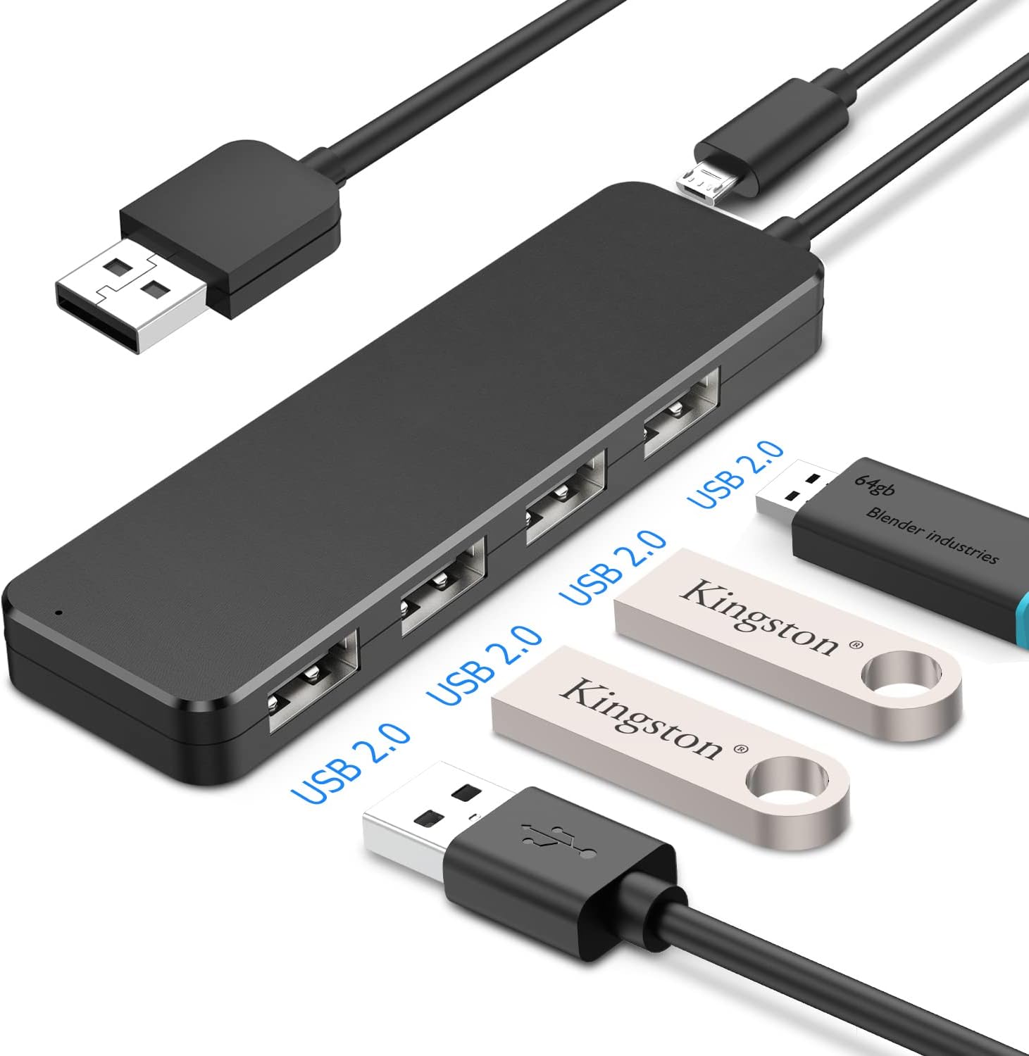 BONACE USB 2.0/3.0 Hub,4-Port USB 3.0 Hub for PC Ultra-Slim USB Hub,Extra Slim Multiport Expander for Desktop PC, PS4, Laptop, Surface Pro, iMac, Flash Drive, Mobile HDD (USB A 2.0 4 Port)