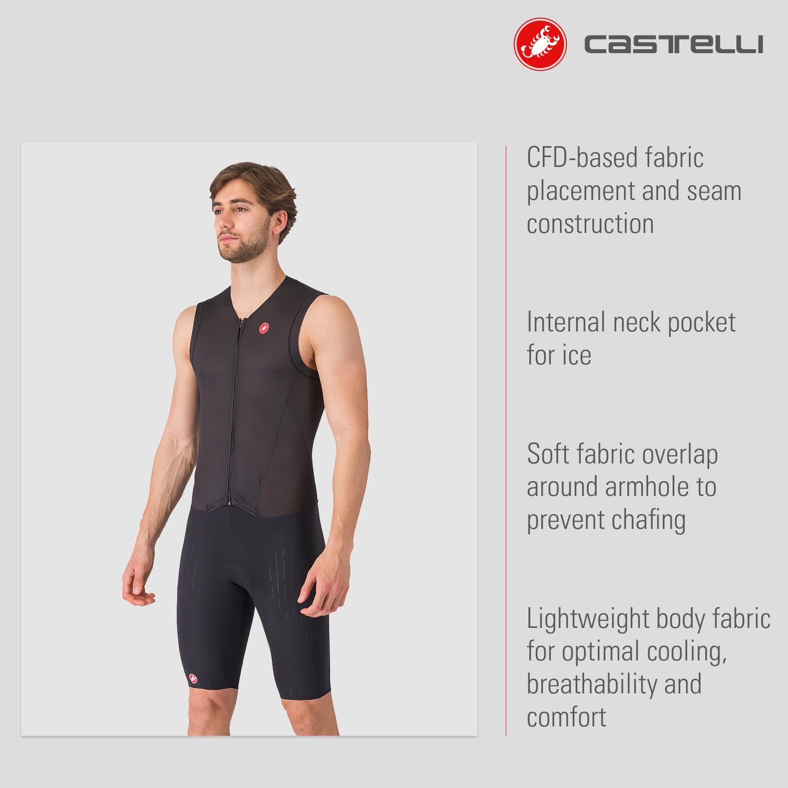 CASTELLI Sanremo 3 Herrenanzug, ärmellos, Radfahren, Rennen, Schwimmen, Radfahren, Laufen, aerodynamischer Triathlon-Anzug mit Tri-Sitzpolster