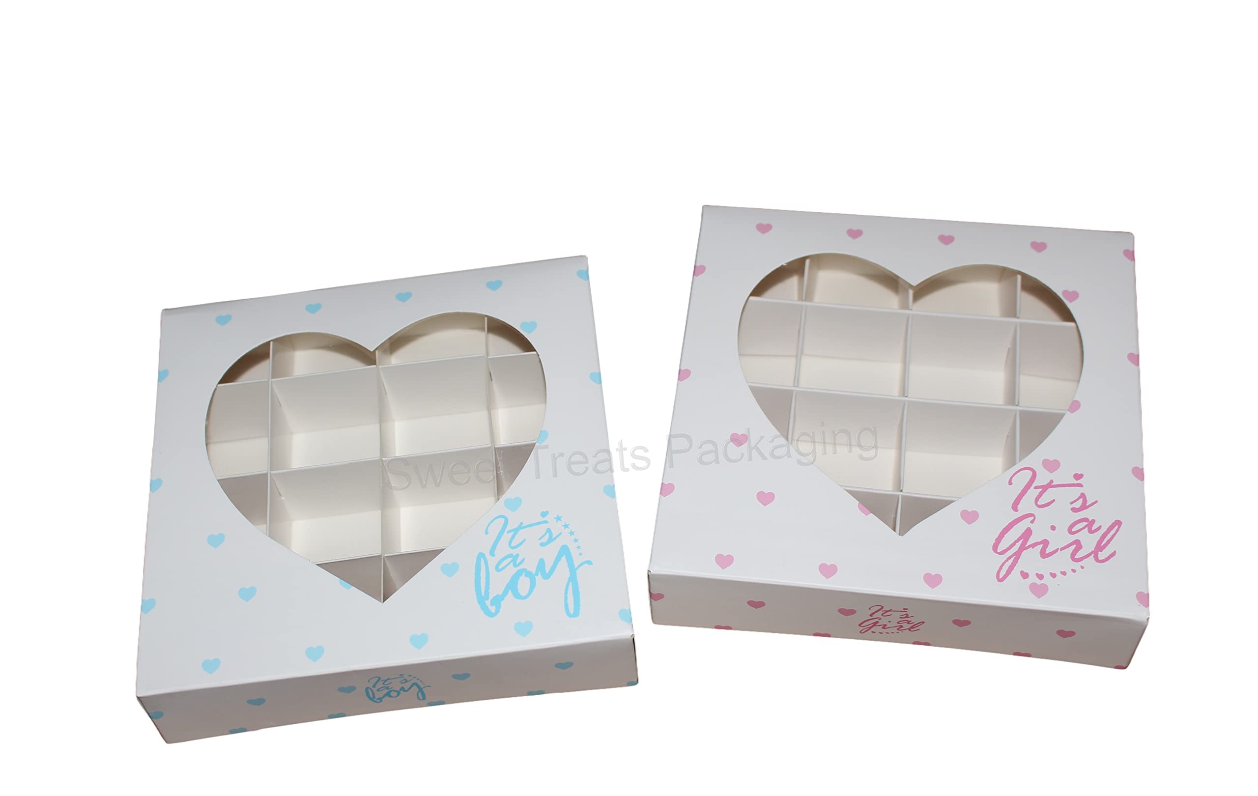 EMPTY SWEET/GIFT BOX - FOOD SAFE - 15x15x3.5cm - 9 or 16 GRID SECTION (It’s a Boy Box, 25 Boxes - 16 GRID SE TIONS)