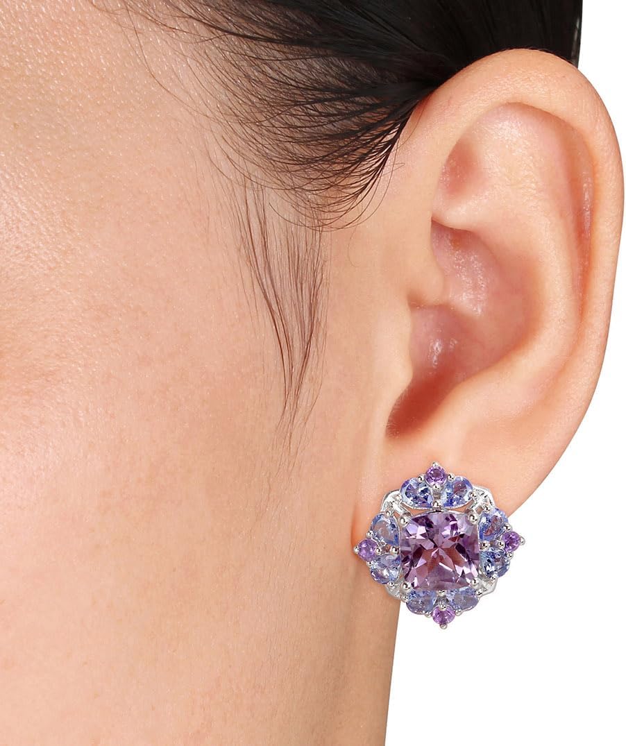 5.85 Carat (ctw) Amethyst and Tanzanite Earrings in Sterling Silver