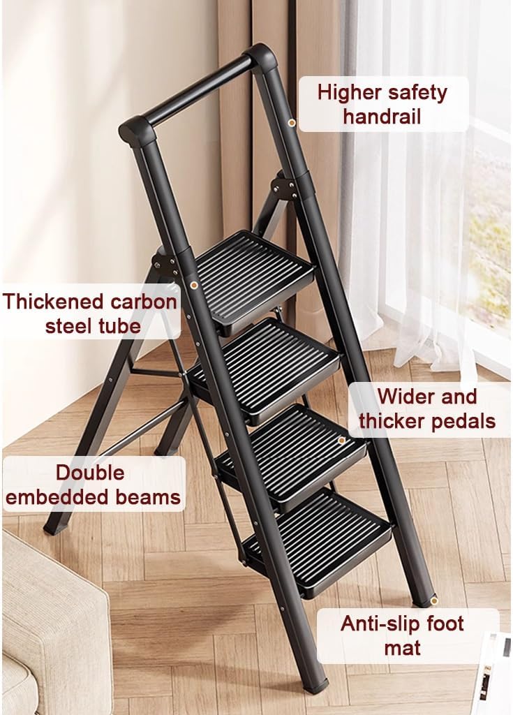 YCKEGEW Household Ladder 4 Step Ladders Portable Foldable Stepladder with Handrail Anti-Slip Mat,for High Closet,Ourdoor Step Stool,Maximum Load 150 Kg(White)