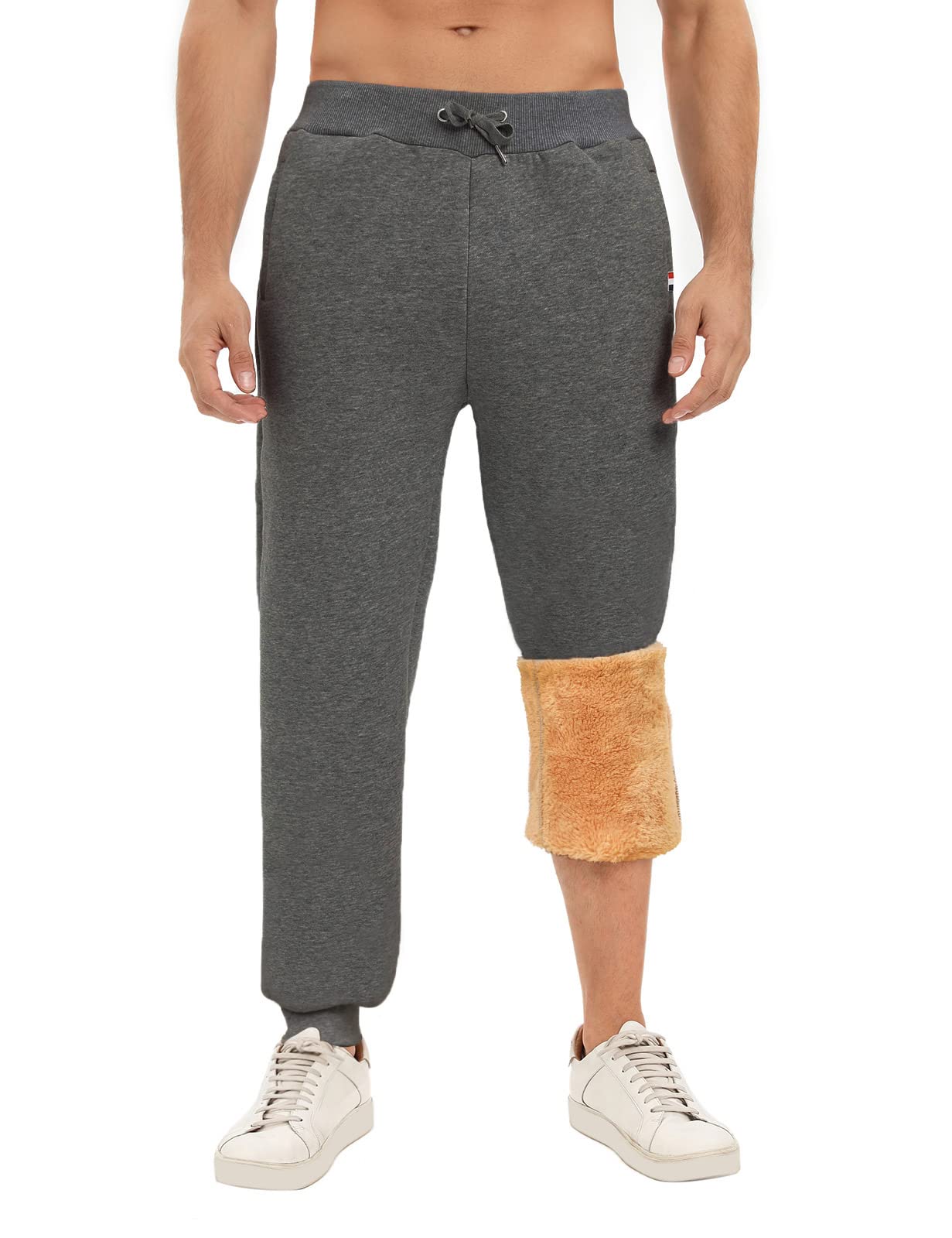UMIPUBO Mens Jogging Bottoms Fleece Jogger Sweatpants for Men Casual Thermals Tracksuit Bottoms Winter Warm Plush Trousers with Pockets Drawstring Lounge Pants