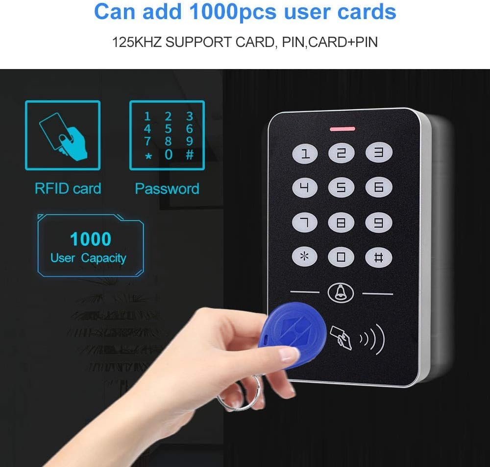Kit de Système de Contrôle d'Accès de Porte RFID Bricolage Clavier Autonome 1000 Utilisateurs + Verrou de Boulon Électrique+12V Alimentation +Clés 15pcs