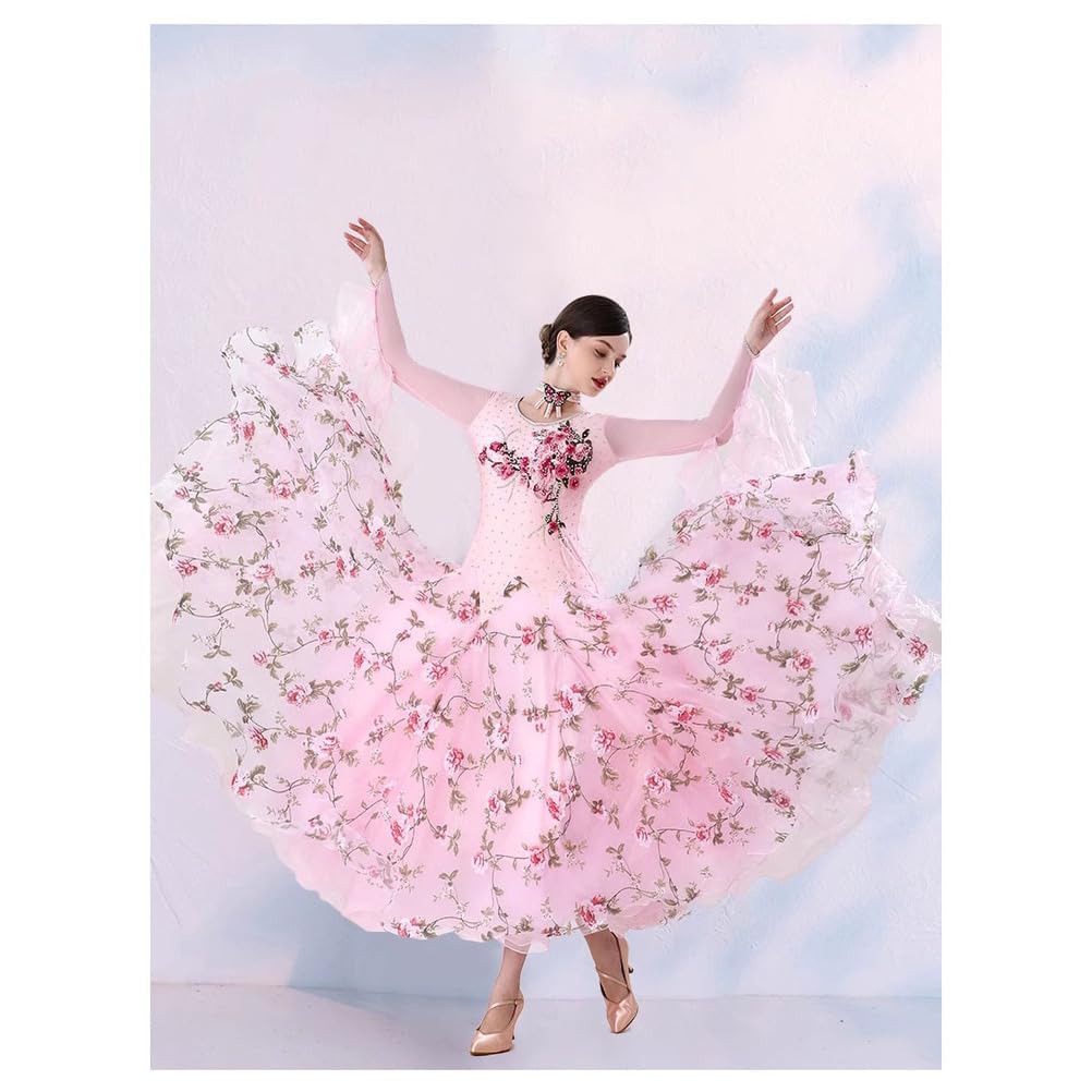 Abiti da Ballo da Competizione Professionali A Maniche Lunghe Gonna da Ballo A Ruota Grande da Donna per Feste di Valzer Abbigliamento da Danza Moderna Abiti da Banchetto