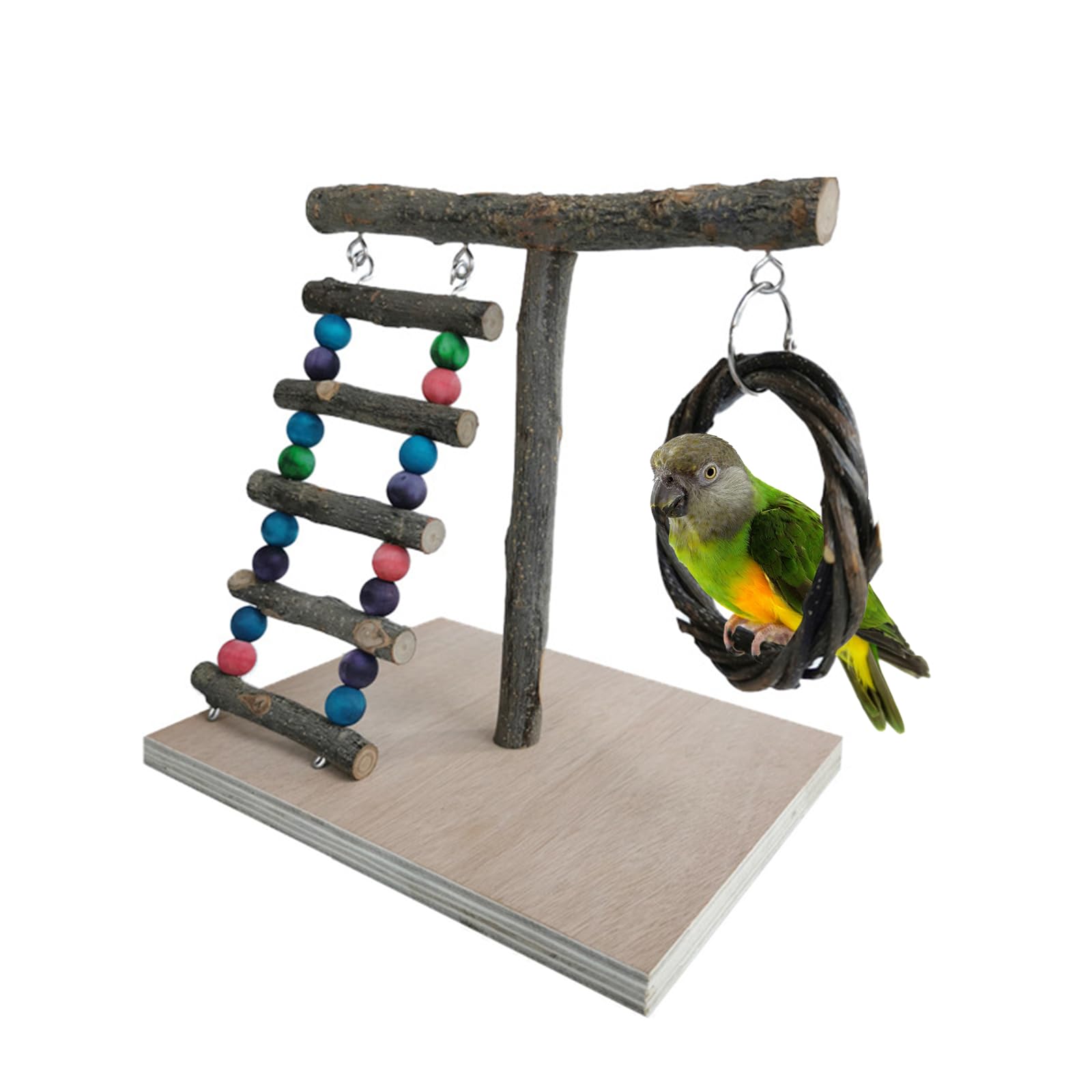 Soporte para Madera para Pájaros, con Columpio Escalera, Soporte De Percha De Madera para Pájaros, Soporte Percha Loros Madera, Juguetes para Pájaros, para Loros, Pájaros De Amor, Pinzones