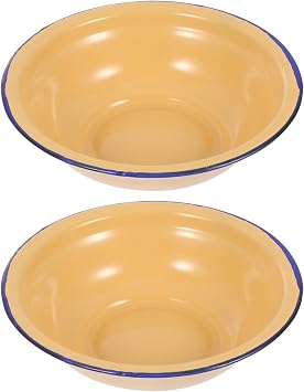 2 Pack Retro Enamel Soup Basins Thickened Practical Yellow Bowls