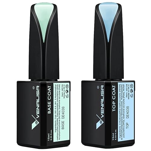 VENALISA - Juego de 2 esmaltes de uñas de gel de 0.5 onzas líquidas, capa superior y capa superior templada, no se limpia, de alto brillo y larga