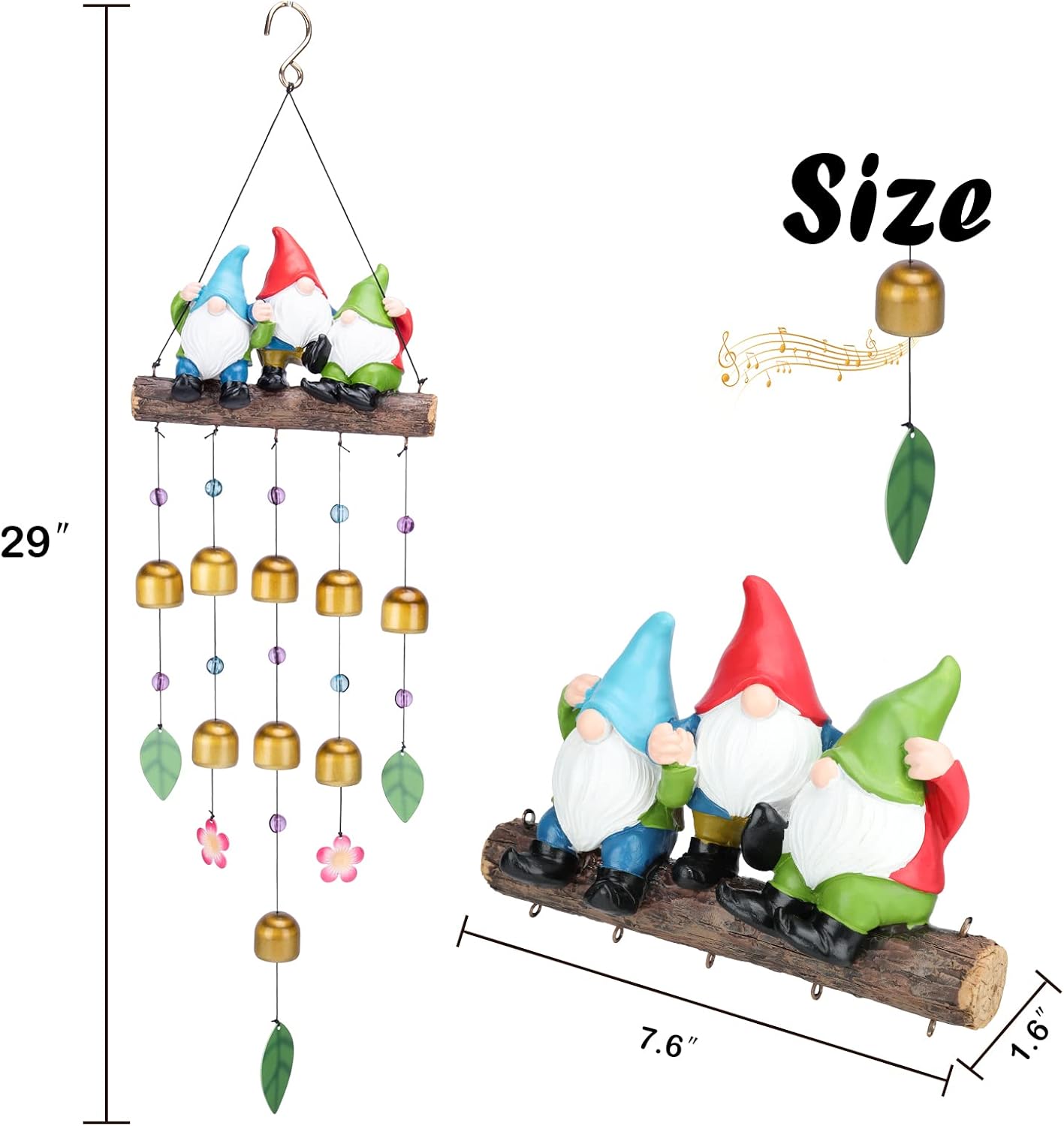 Taman Wind Chime for Outside - 29" Gnomes Windchime Valentine's Day Gift for Outdoor Decorative Metal Bronze Mobile Wind Chime Memorial Sympathy Gift for Home, Outdoor, Yard, Patio,Garden Decor