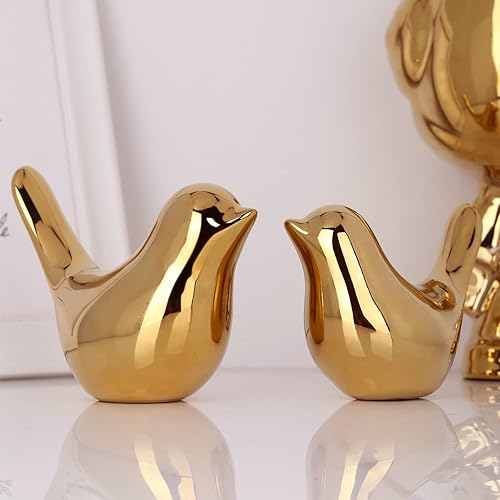 Miniatura 3 de XMGZQ 2 piezas de detalles decorativos dorados, estatuas de animales pequeños, decoración moderna para el hogar, escultura de pájaros, adornos para