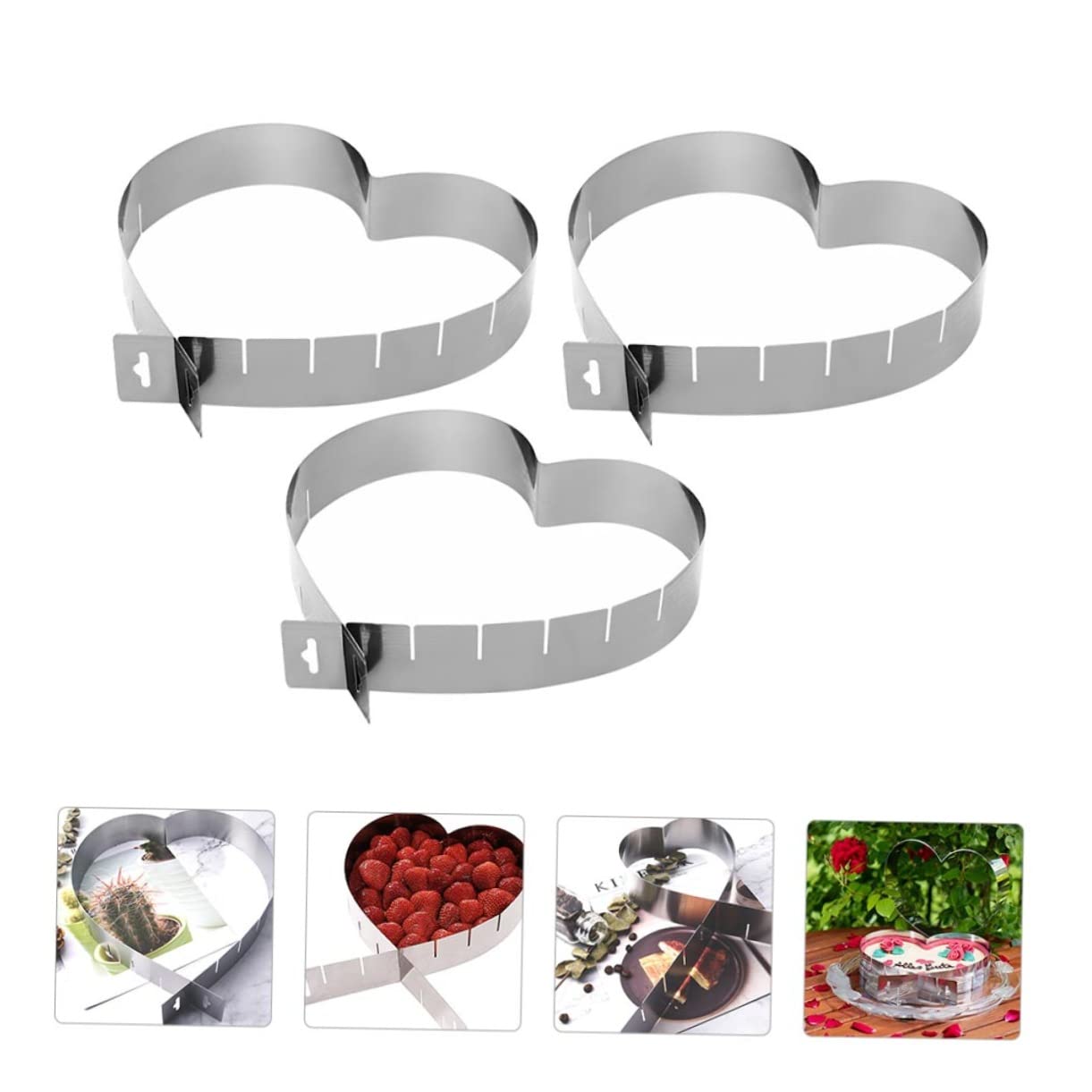 OKUMEYR 3pcs Heart Shape Cake Mold Adjustable Baking Tool for Home Non-stick Cake Pan