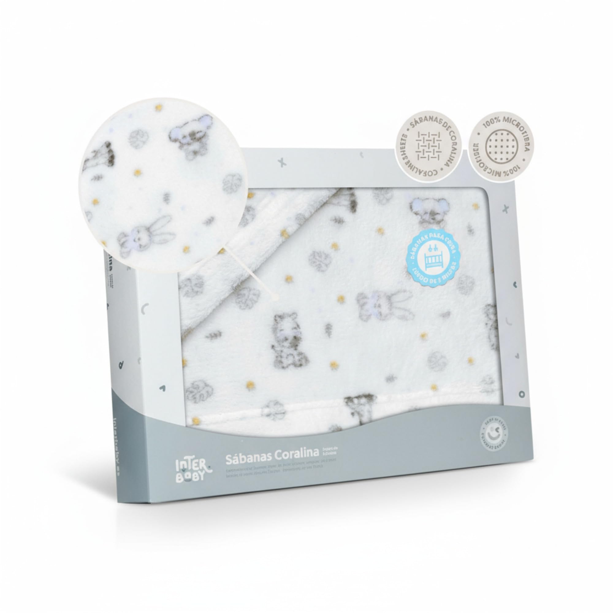 variouss Interbaby - Juego de Sabana Coralina, Tríptico Coralina para Bebé (Azul Animalito, Minicuna 50x80 cm)