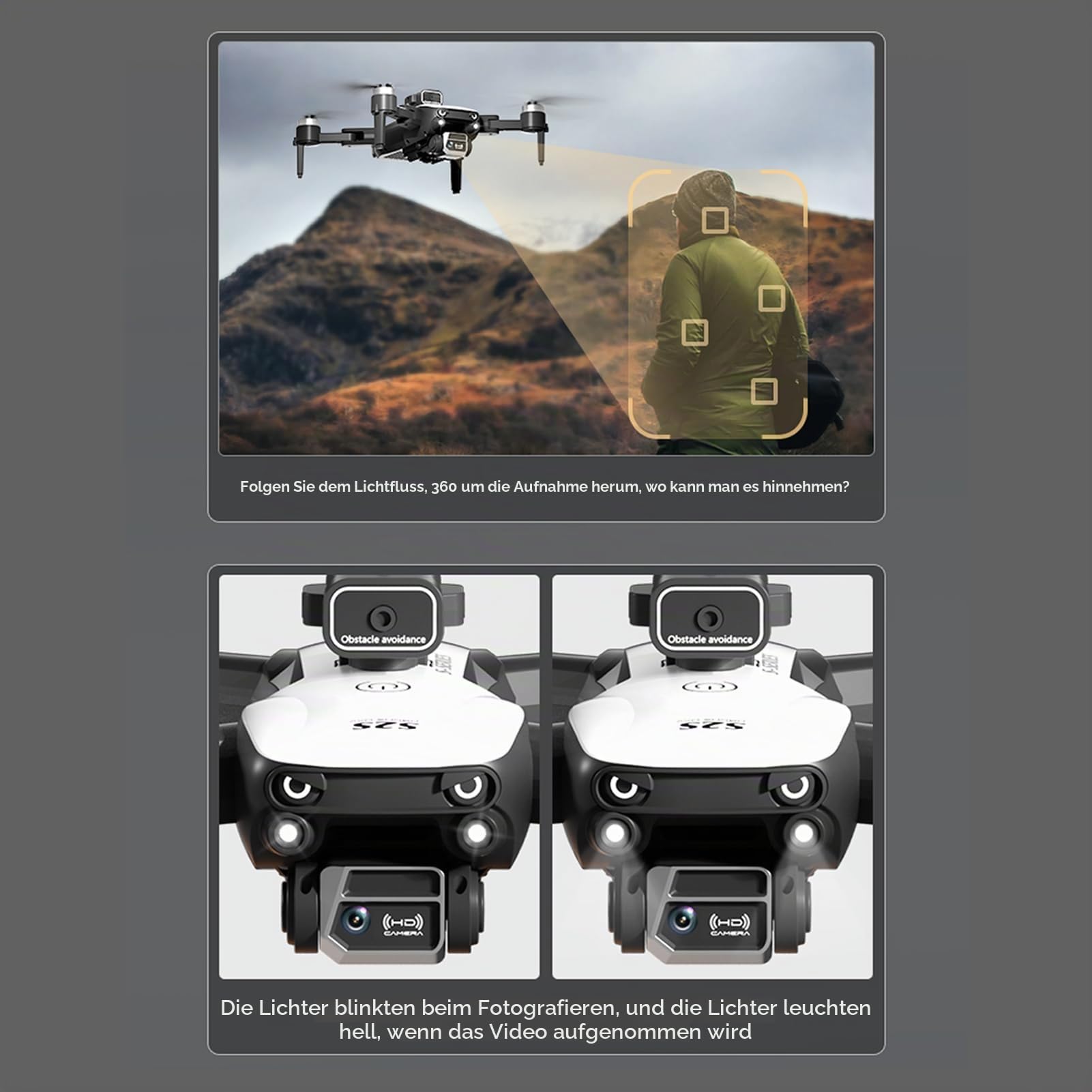 Drohne mit Kamera 4K Daul WIFI FPV Bürstenlosen 6-Achsen-Gyro 360°-Hinderniserkennung Gestenfotografie Optische Flusspositionierung Faltbare leichte Drohne