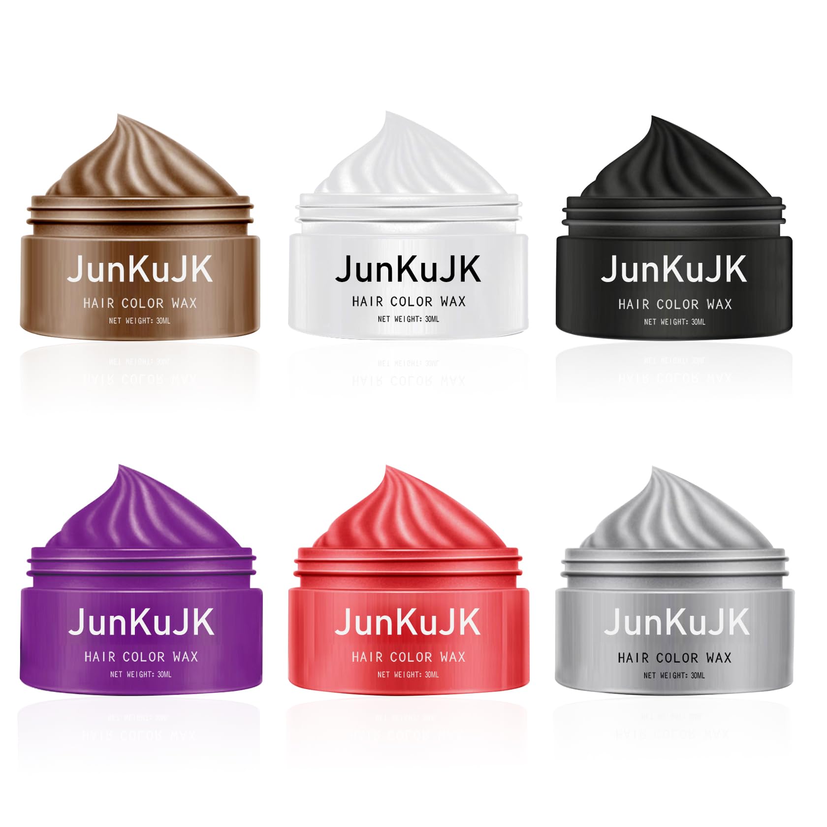 6 Colors Temporary Hair Color Wax, Instant Hair Wax Color DIY for Men Women, Brown, White, Black, Purple, Red, Grey, Washable Hair Color Wax for Daily, Party, Halloween