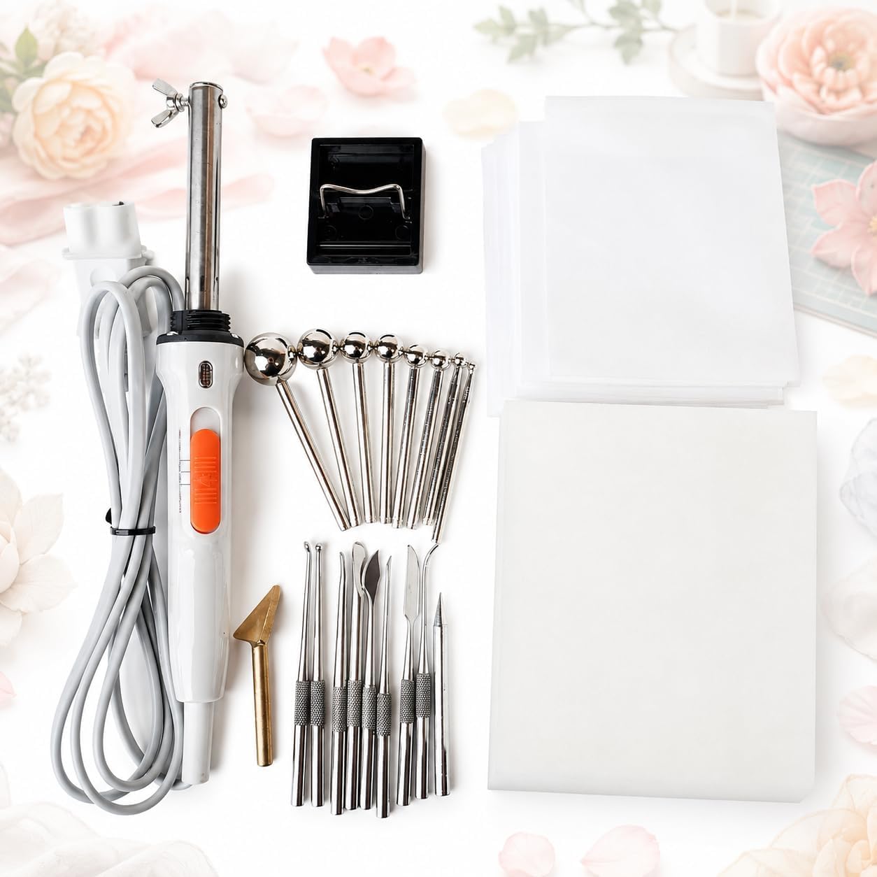 Elektrische Bügelmaschine Für Stoffblumen, Werkzeuge Zur Herstellung Von Stoffblumen, 18 Bügelköpfe, Einstellbare Temperatur, Mit Ständer Und Bügelunterlage, Für Anfänger Im Handarbeiten