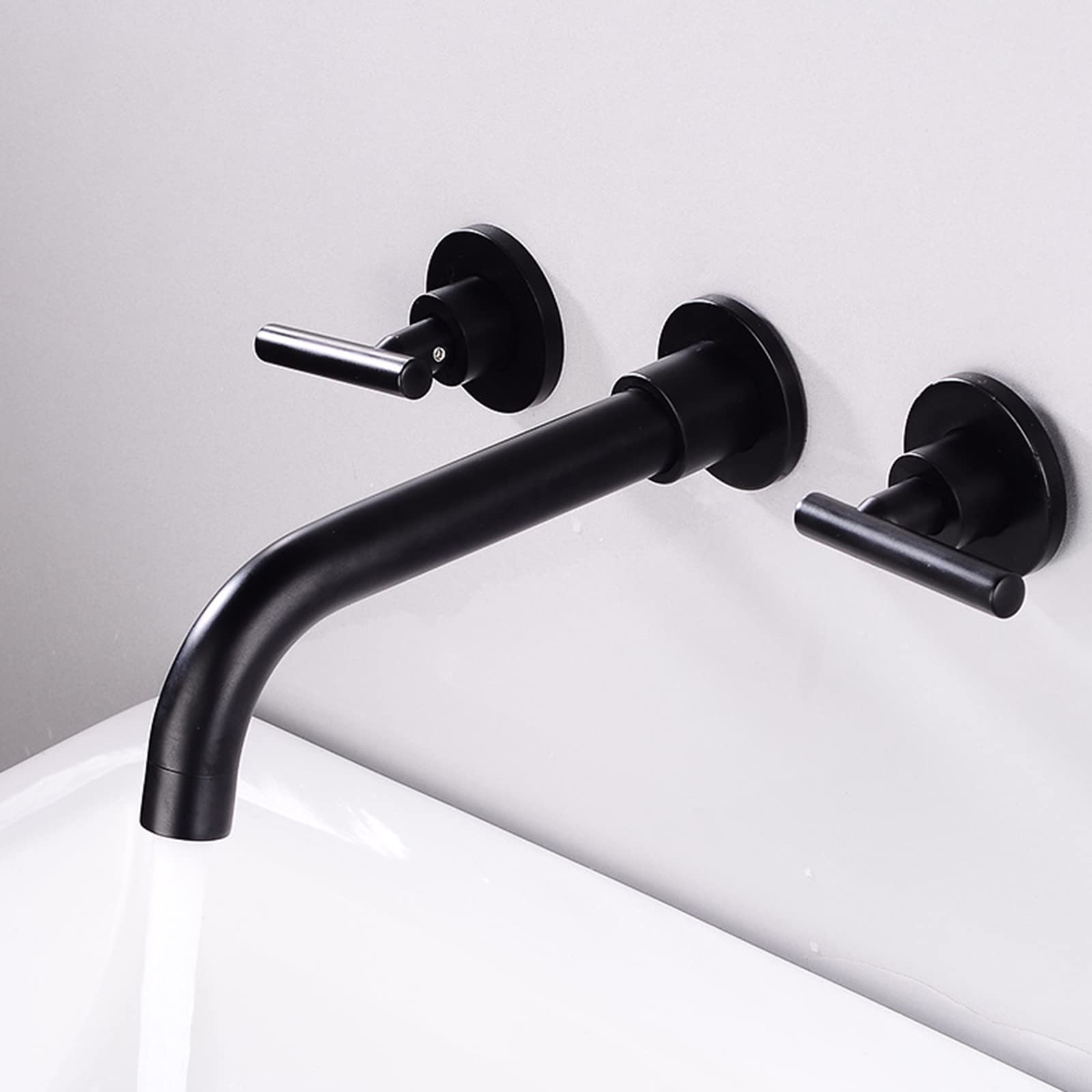 Robinet d'évier mural salle de bain noir mitigeur laiton double poignée