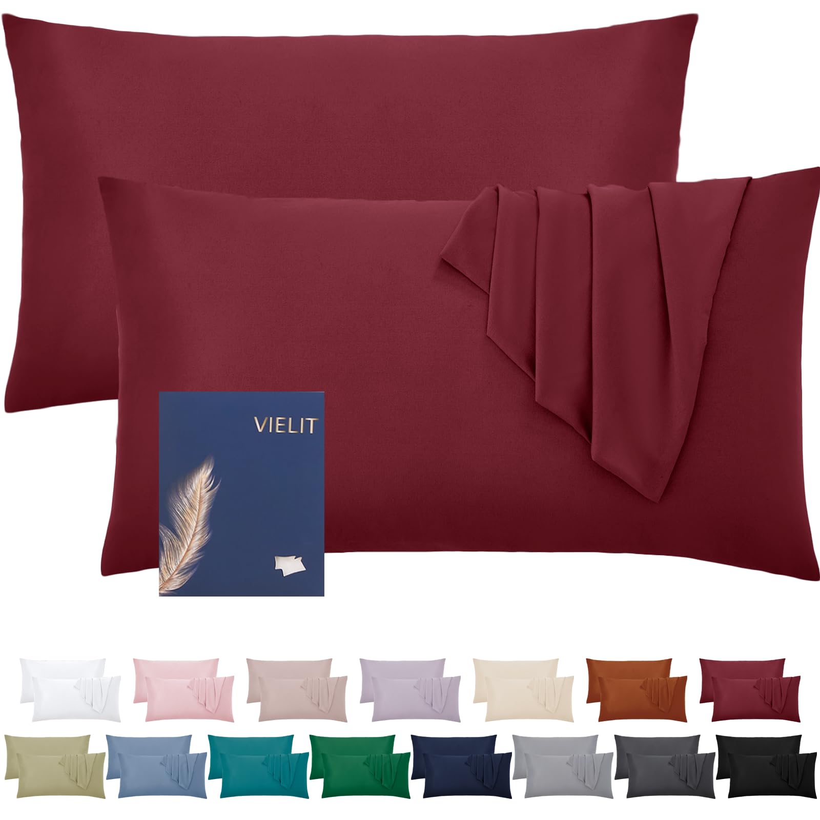 Vielit Cushion Cover, 50 x 70 cm, Red, Soft Pillowcase, 50 x 70 cm, Set of 2, Microfibre Decorative Cushion Cover for Pillows, 50 x 70 cm, Eco Certificate, Resistant, Hypoallergenic