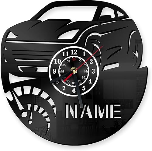 QNTYCT Reloj de pared personalizado con estilo de coche, reloj de pared CustomArt con nombre personalizado, regalo perfecto para los amantes de los