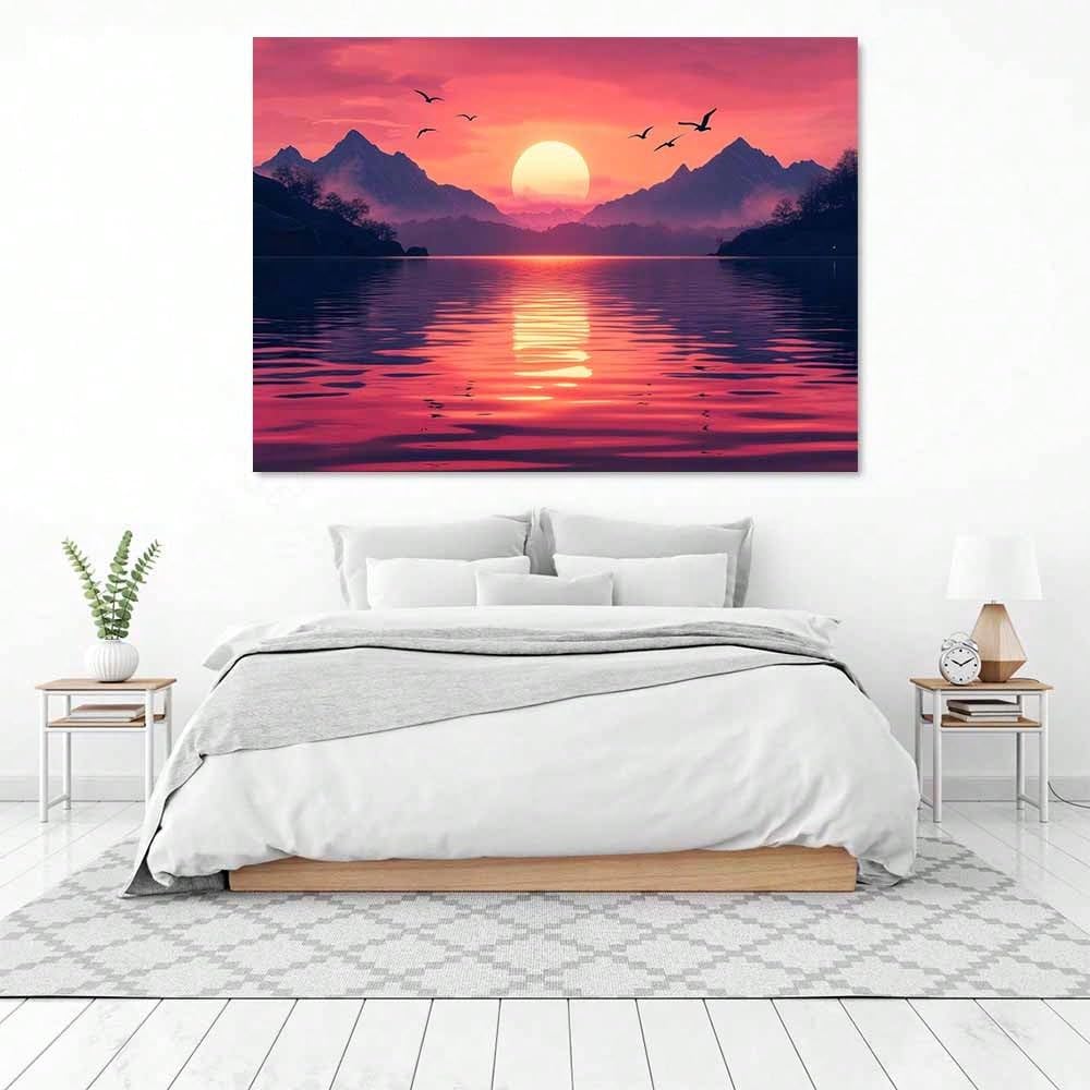 Trdmcfbn Sunset Landscape Mural, Calm Lake Canvas Art, Canvas Poster Printing, Home Decoration Painting(70x100cm/NO fraze)