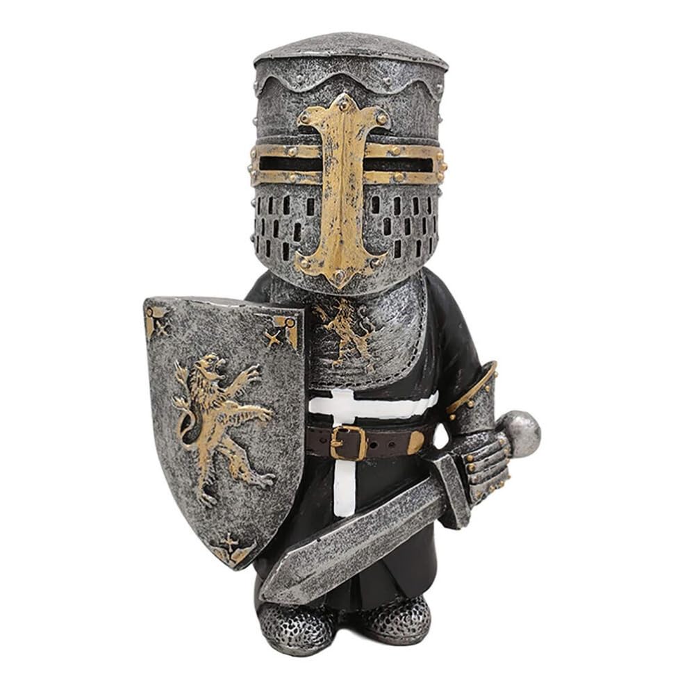 Anso Black Retro Crusader Armor Knight Gnomes Guard Statues Yard Decor Garden Lawn Ornament (Guard B)