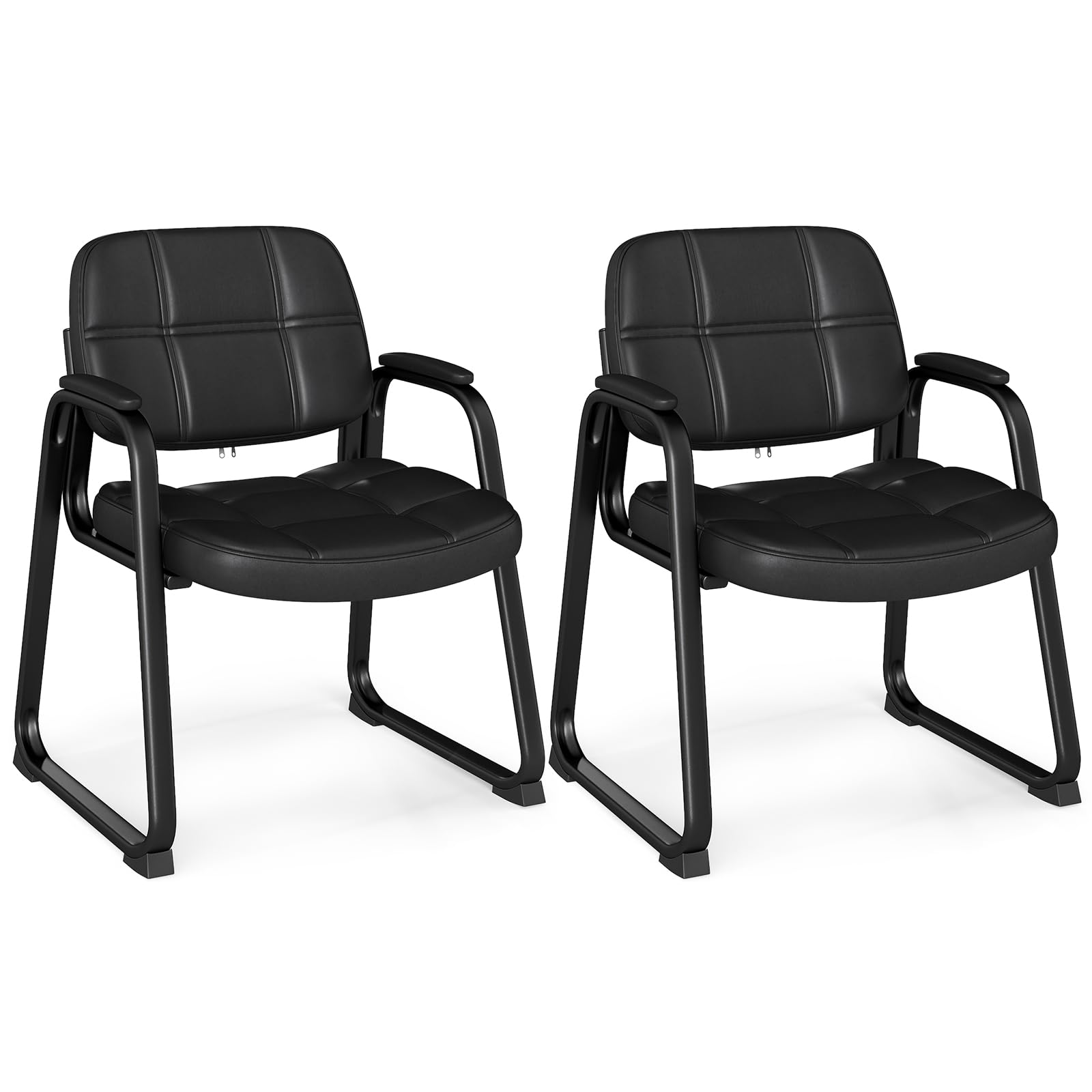 COSTWAY Set di 2 Sedie da Ufficio, Sedia per Sala d'Attesa con Struttura in Metallo, Braccioli Imbottiti, Sedia da Ospiti per Ufficio Riunioni, Portata 120 kg, Nero