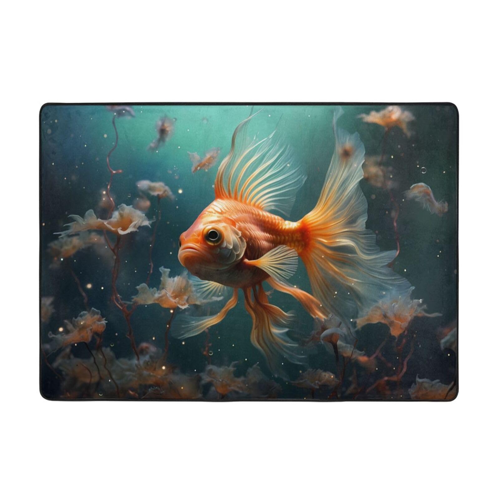 Tapis de sol poisson rouge flanelle grand format 203x147 cm chambre a coucher deco